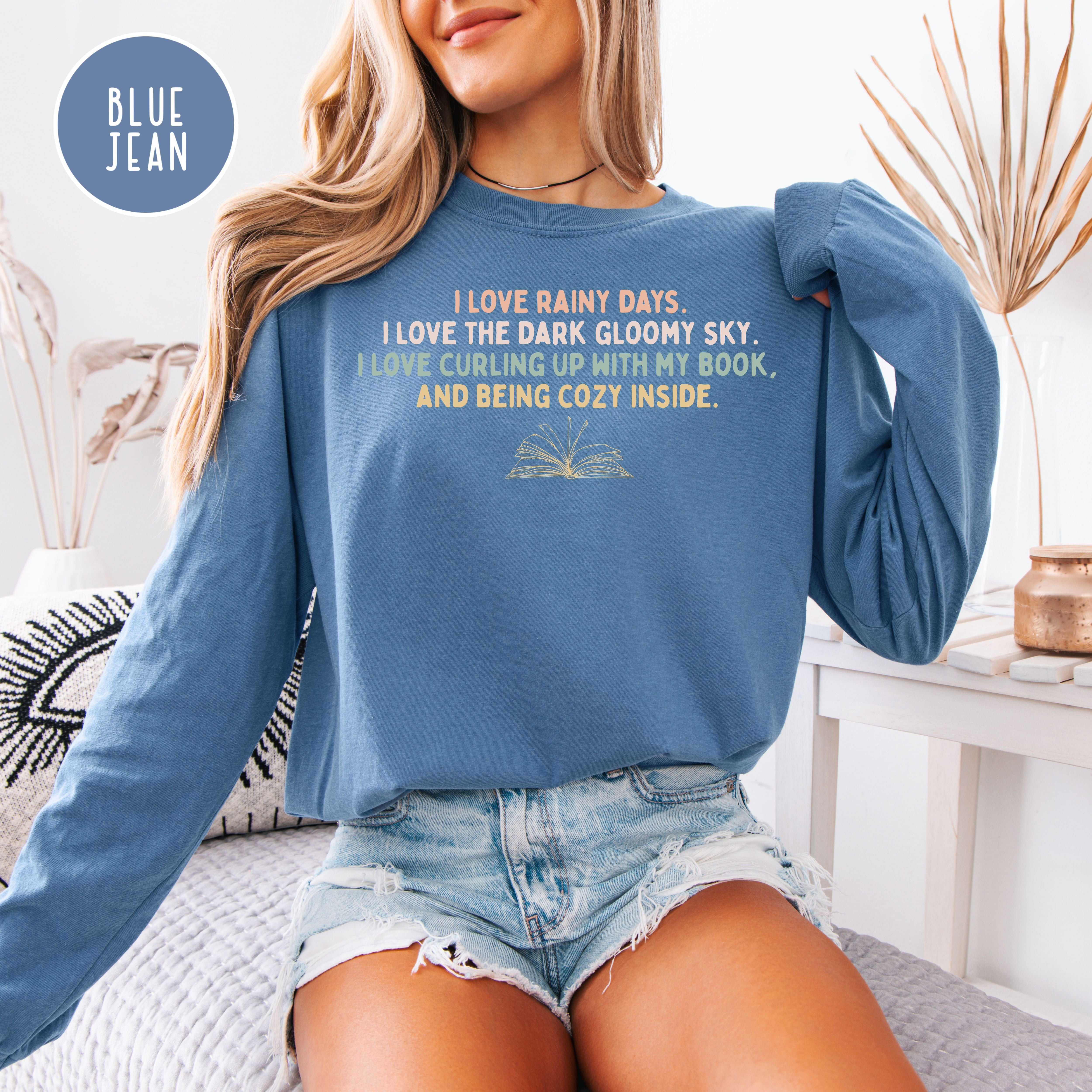 I Love Cozy Rainy Days Unisex Long Sleeve Comfort Colors T-Shirt, Book Lover, Loves Rainy Days Shirt