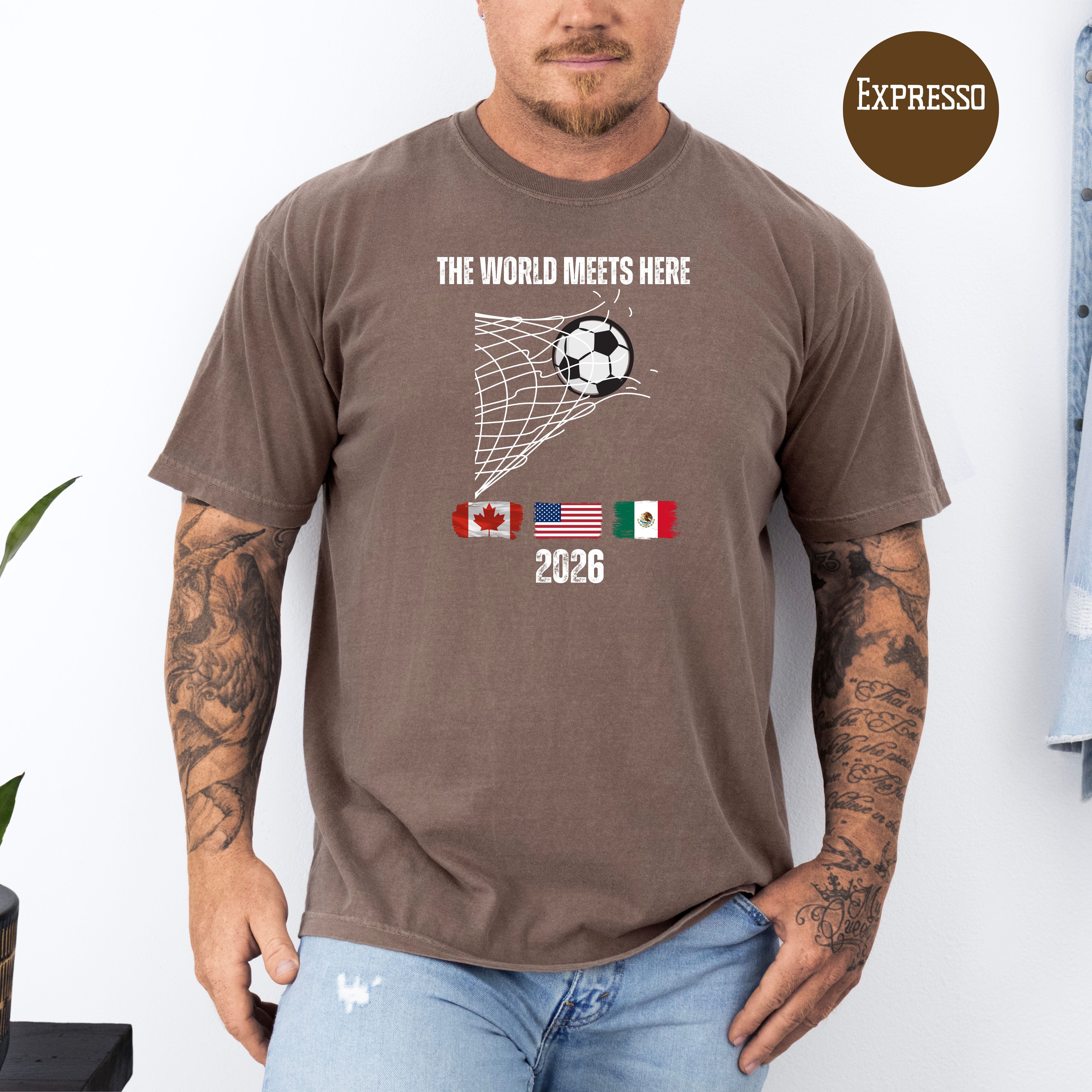 Soccer World Meets Here 2026 Comfort Colors T-Shirt Gift for Soccer Fan, Soccer USA, Mexico and Canada Shirt