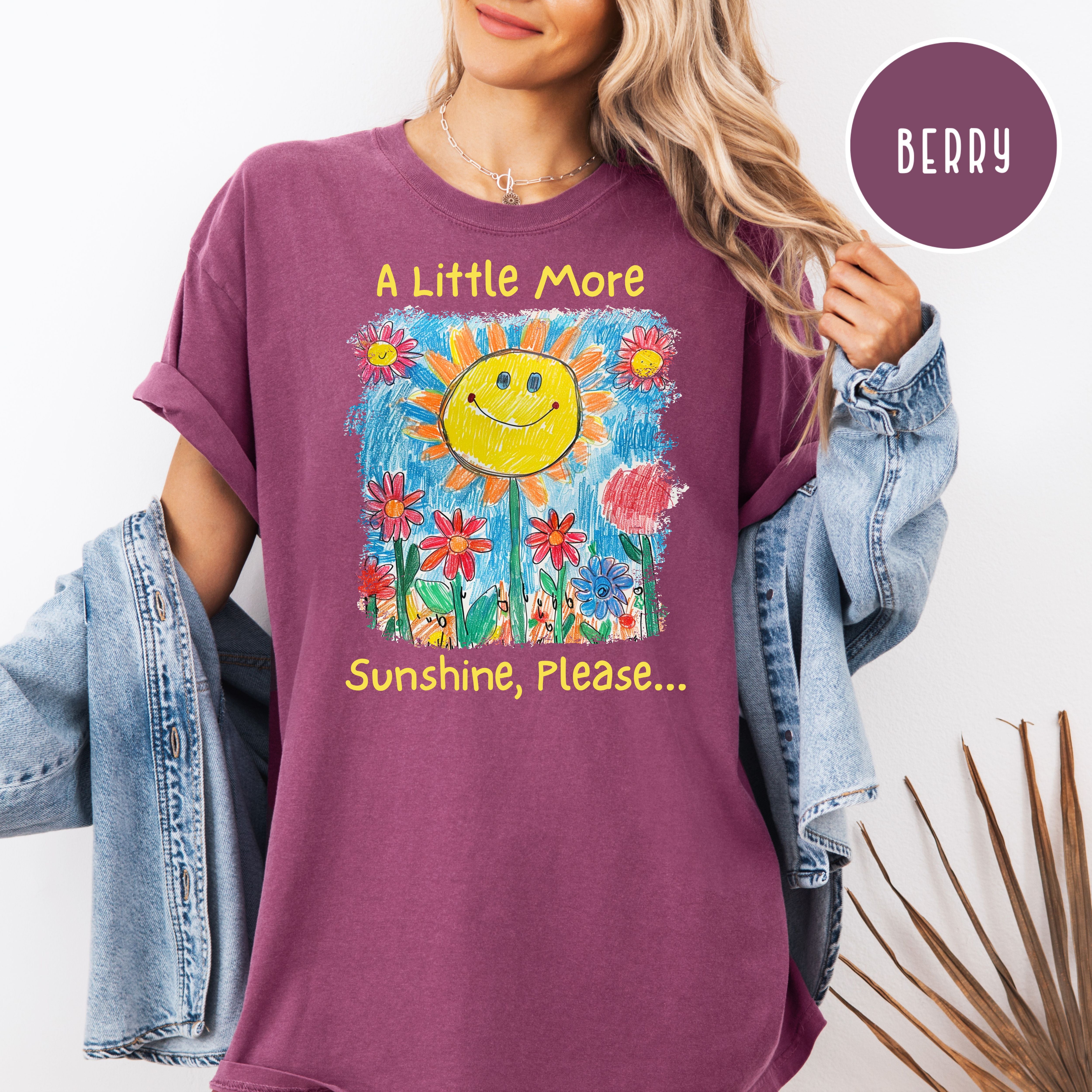 A Little More Sunset Please Comfort Colors Happy Tee Shirt, Positivity Shirt, Joyful Gift Shirt, Sunshine and Flowers Drawing Summer Tee