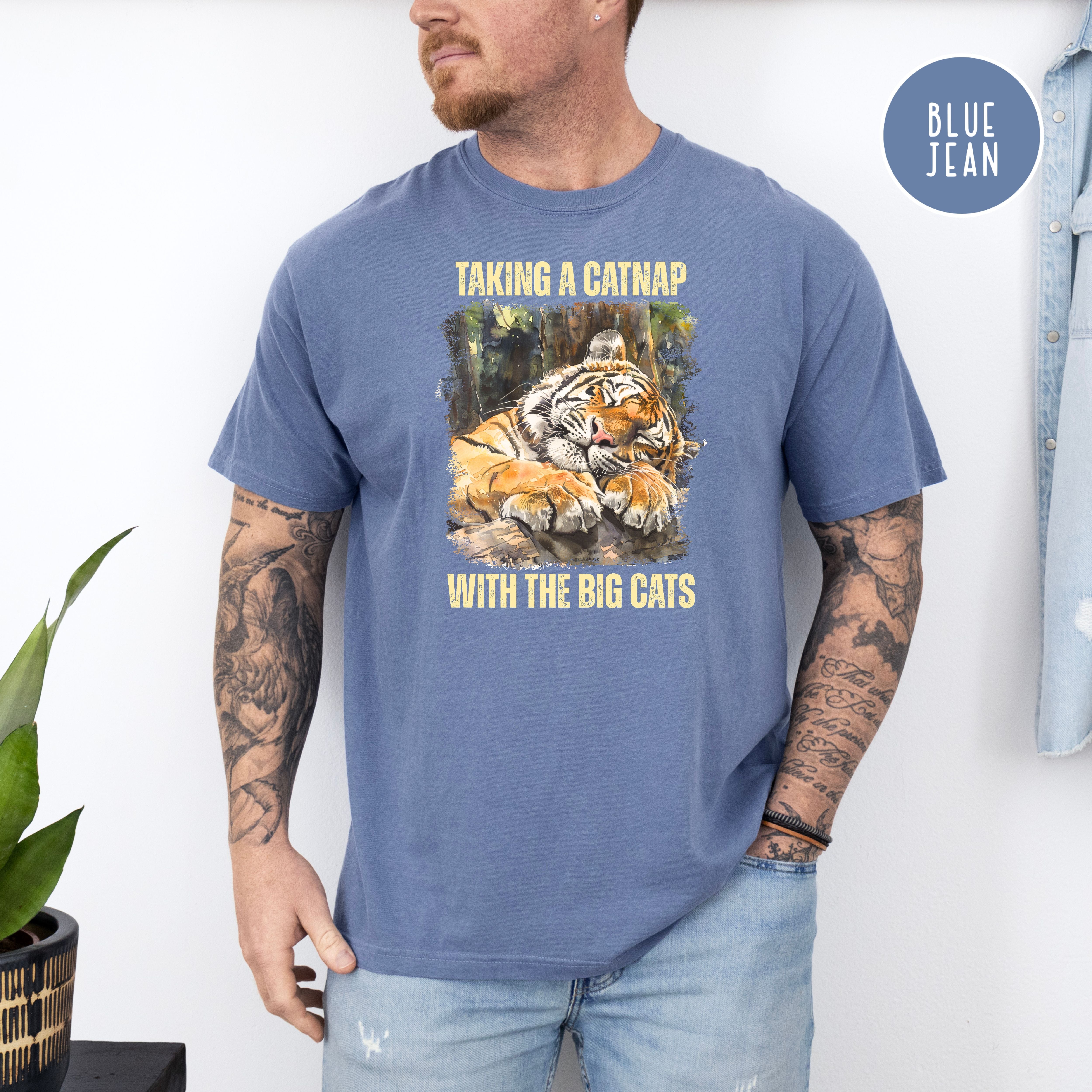 Tiger Lover Unisex Comfort Colors T-Shirt, Funny Tiger At The Zoo Shirt, Tiger Taking a Catnap With The Big Cats