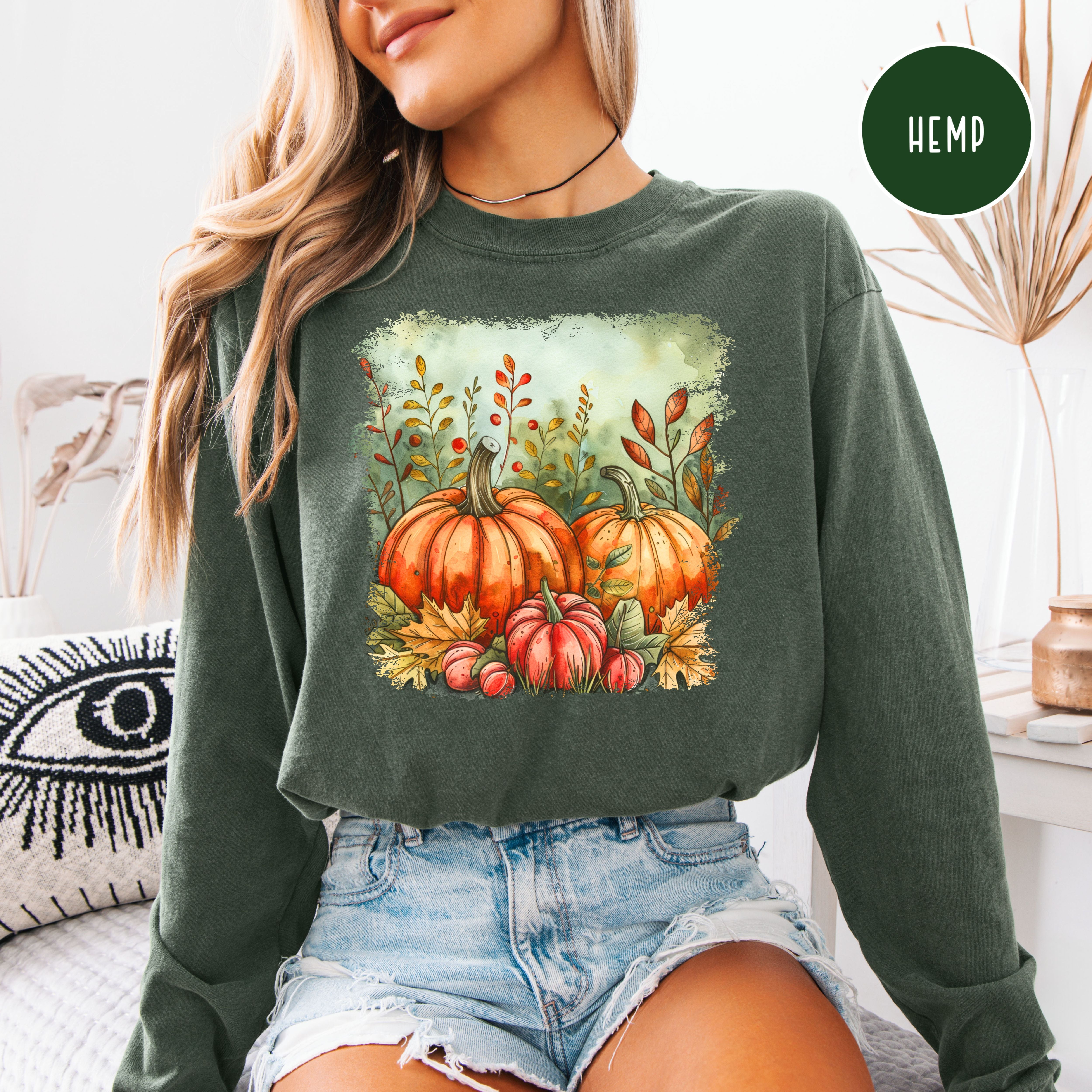 Thanksgiving Season Pumpkins Unisex Long Sleeve Colors Comfort Colors Tee Shirt