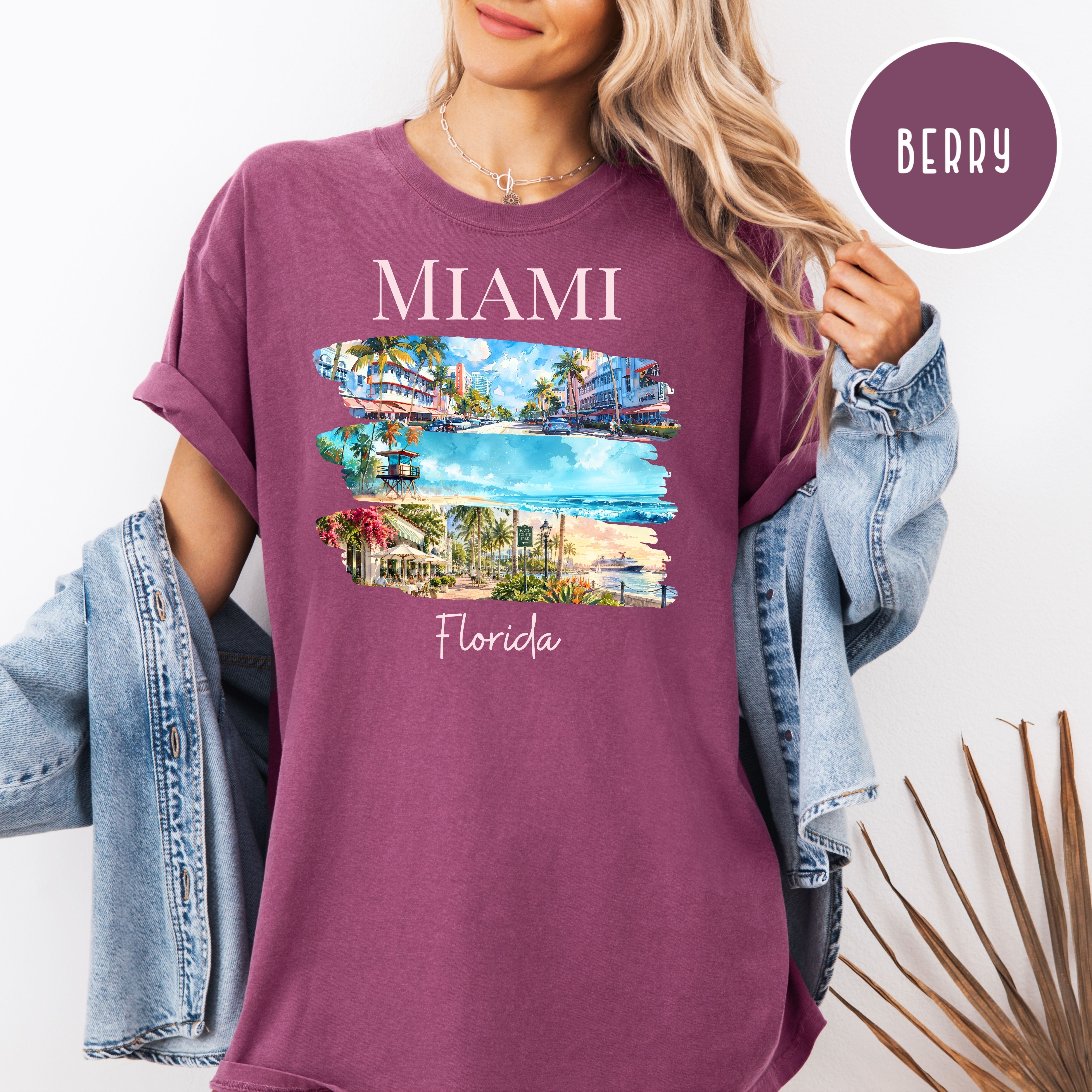 Miami Florida Comfort Colors Vacation T-Shirt, Miami Travel Gift, Miami Trip Shirt, Miami Watercolor Shirt, Miami Art Deco, SoFi Miami Shirt