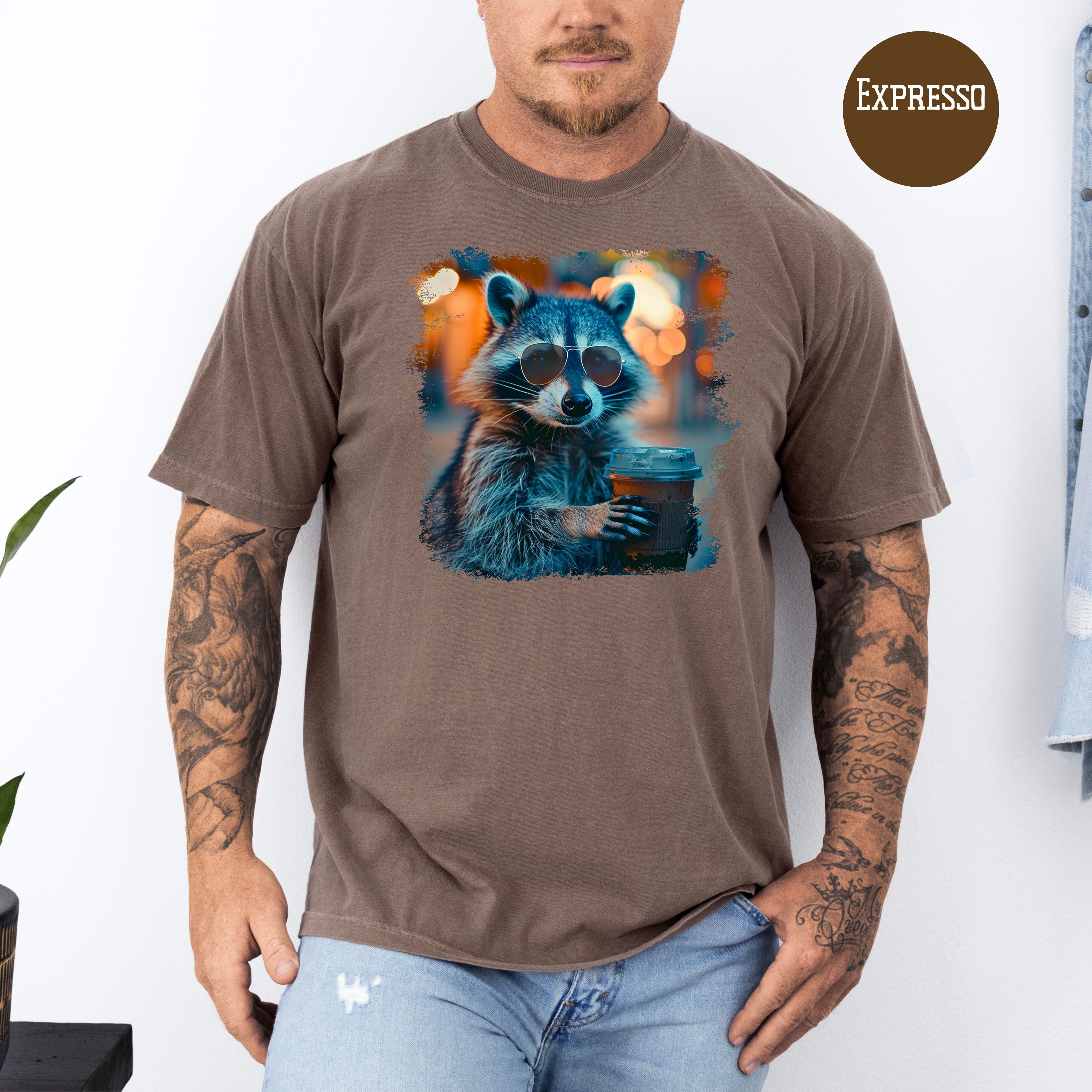 Raccoon Sun Glasses Drinking Iced Tea Comfort Colors Raccoon Lover T-Shirt, Animal Meme Shirt, Cute Raccoon Shirt, Funny Raccoon Lover Tee