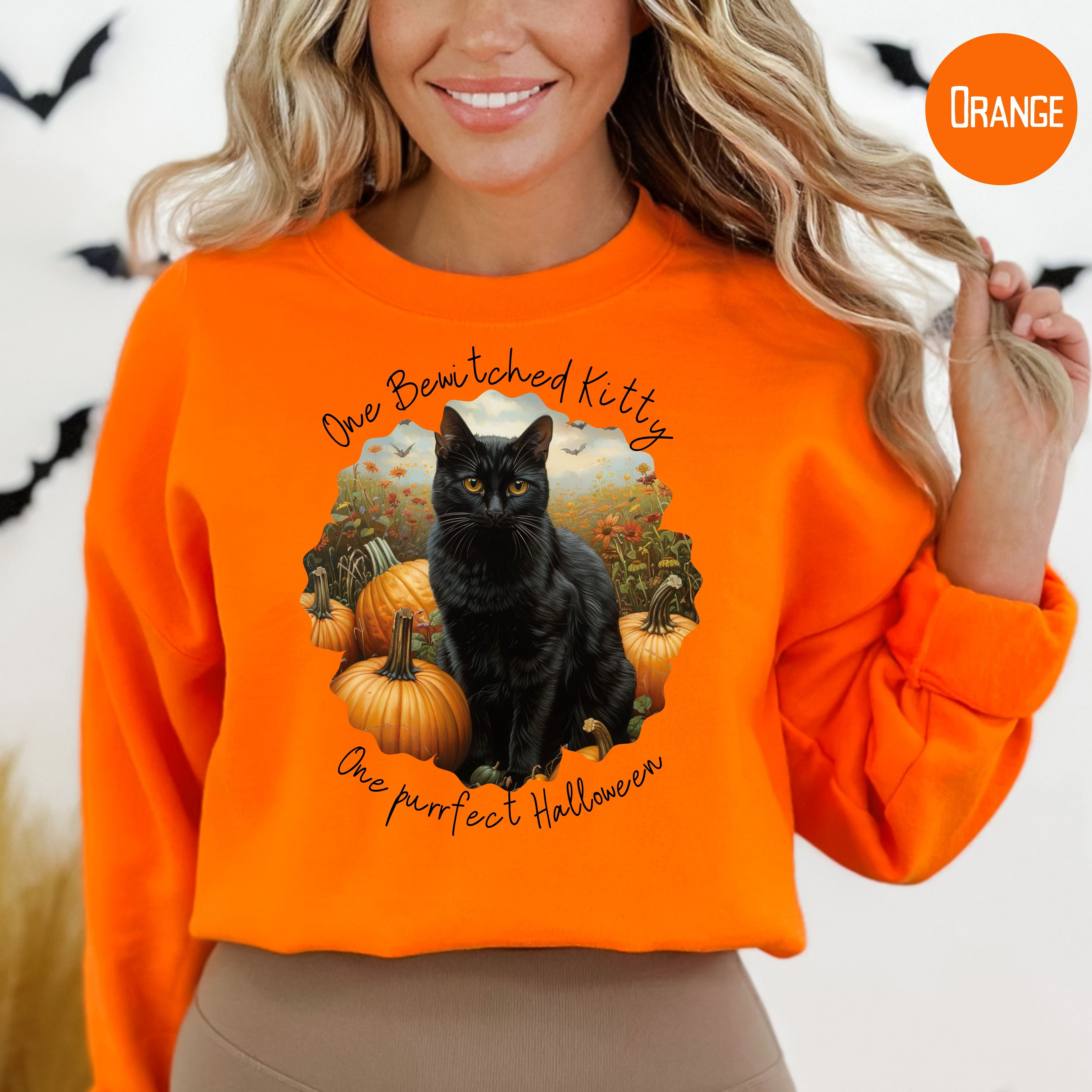 Bewitched Kitty on a Purrfect Halloween Sweatshirt