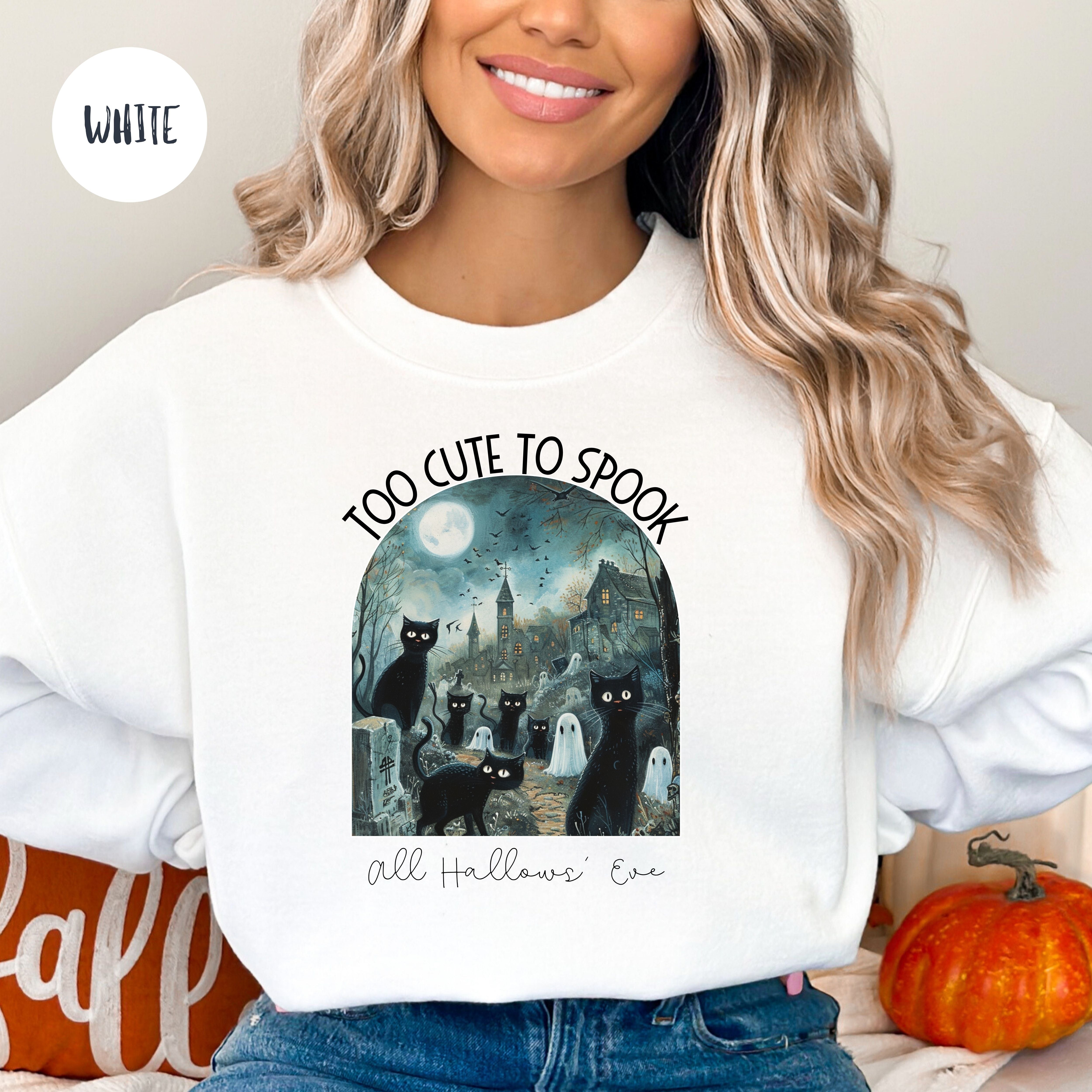 Too Cute to Spook Cats in Graveyard Halloween Sweatshirt