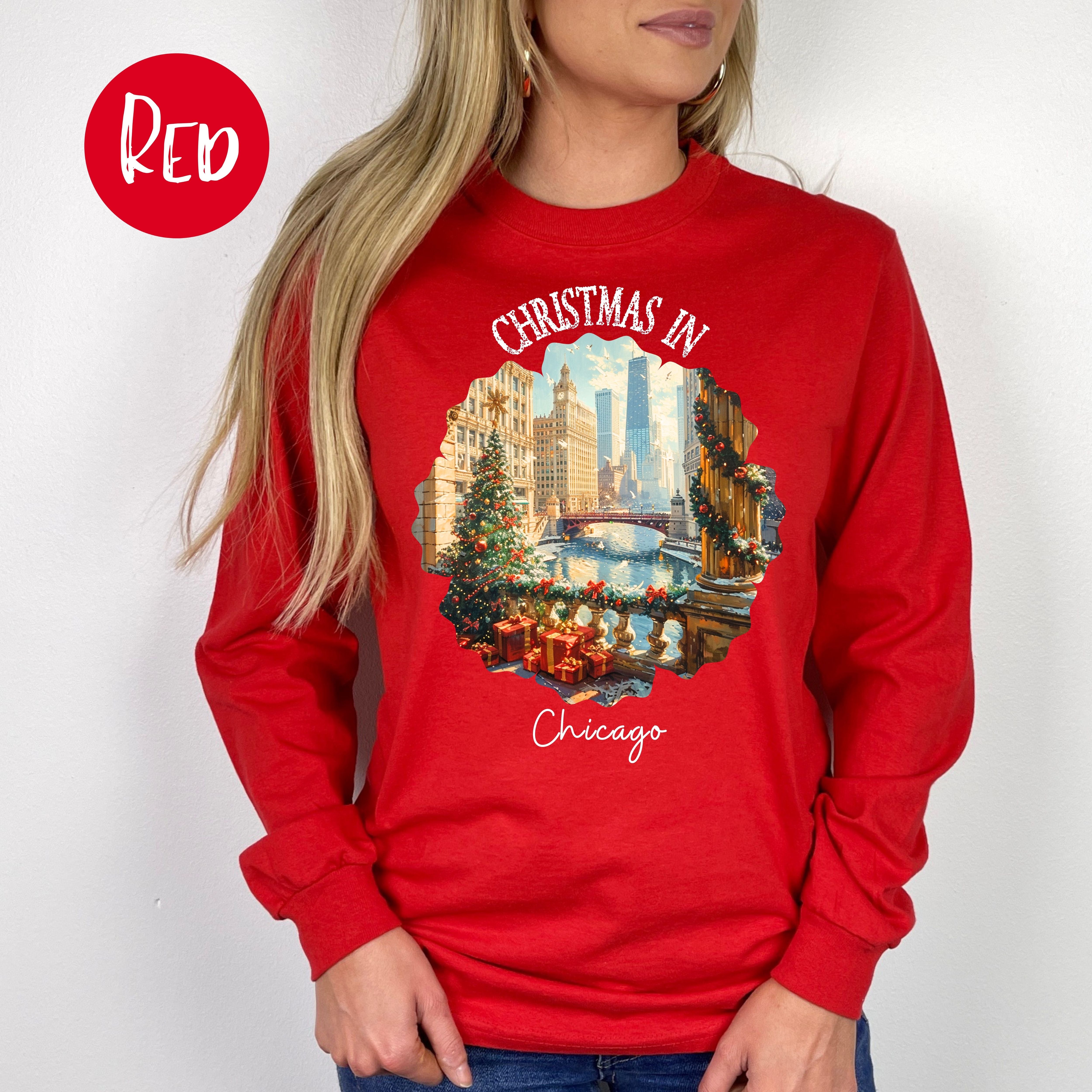 Christmas In Chicago Adult Unisex Long Sleeve Tee