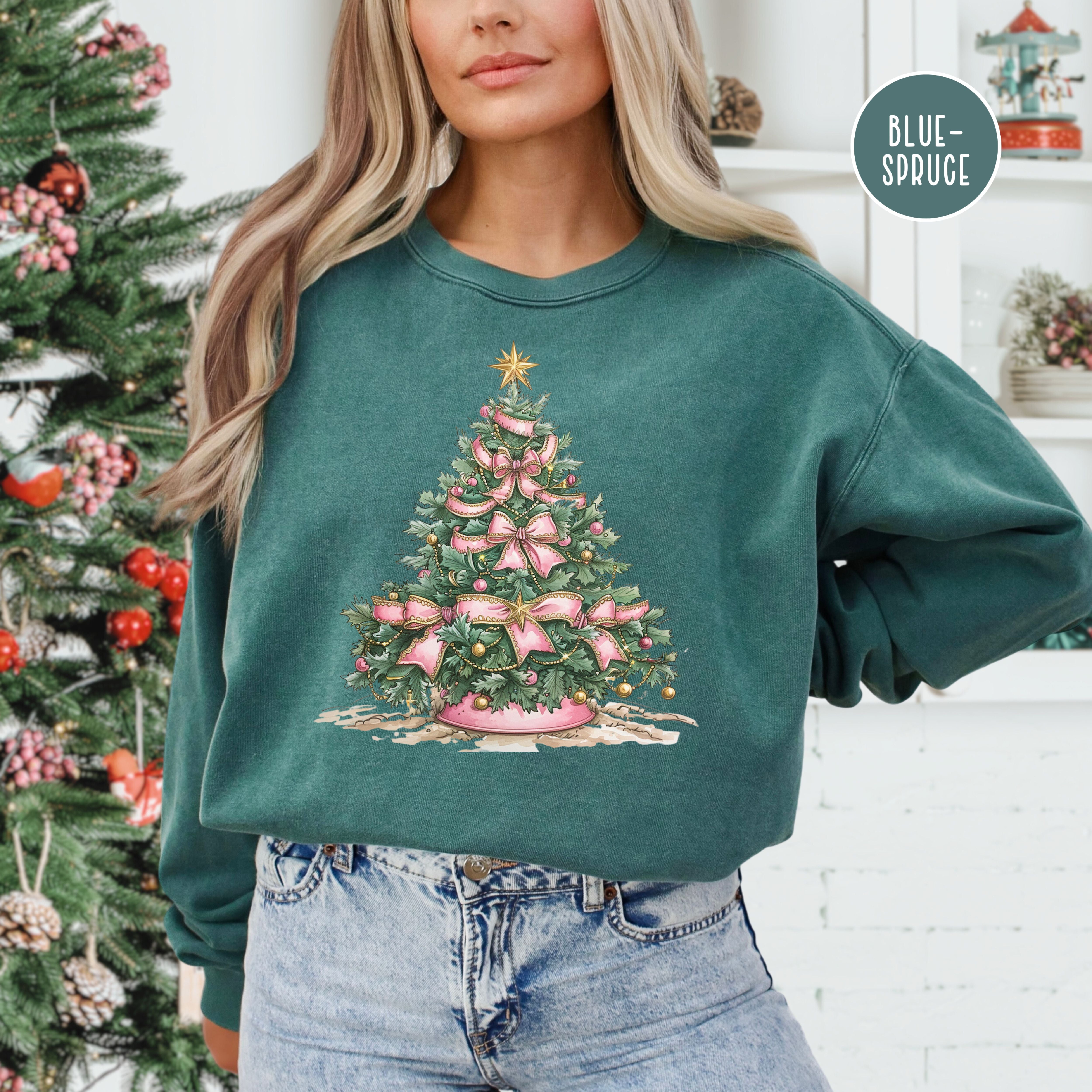 Pink Bow Christmas Coquette Comfort Colors® Sweatshirt