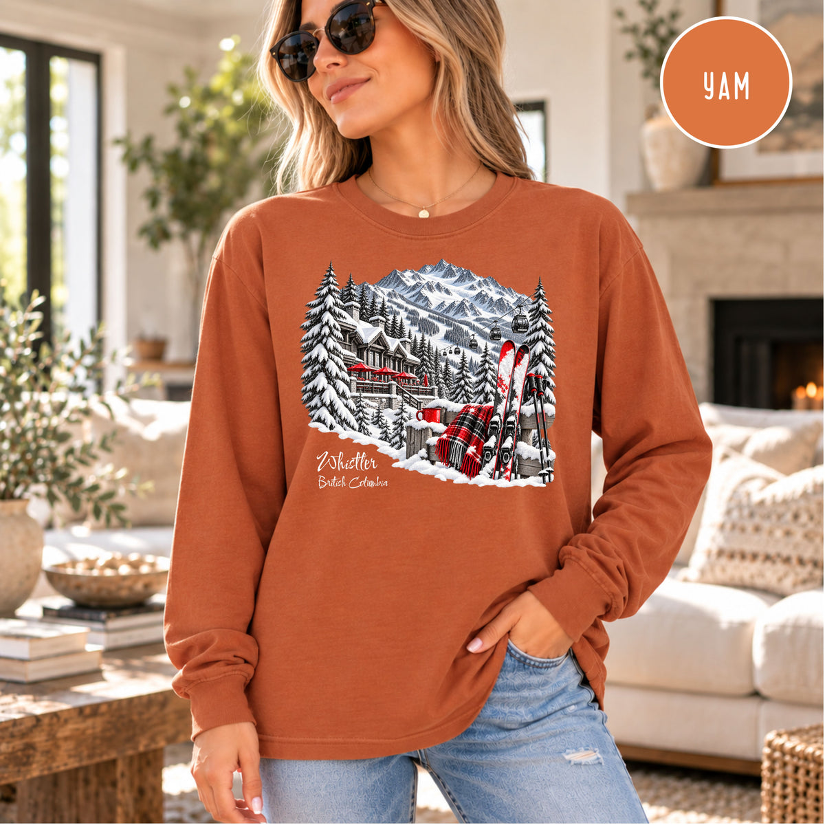 Whistler Skiing Long Sleeve Comfort Colors TShirt, Whistler British Columbia Vacation Gift Tee, Canada Skiing Gift Shirt, Whistler Gift Tee