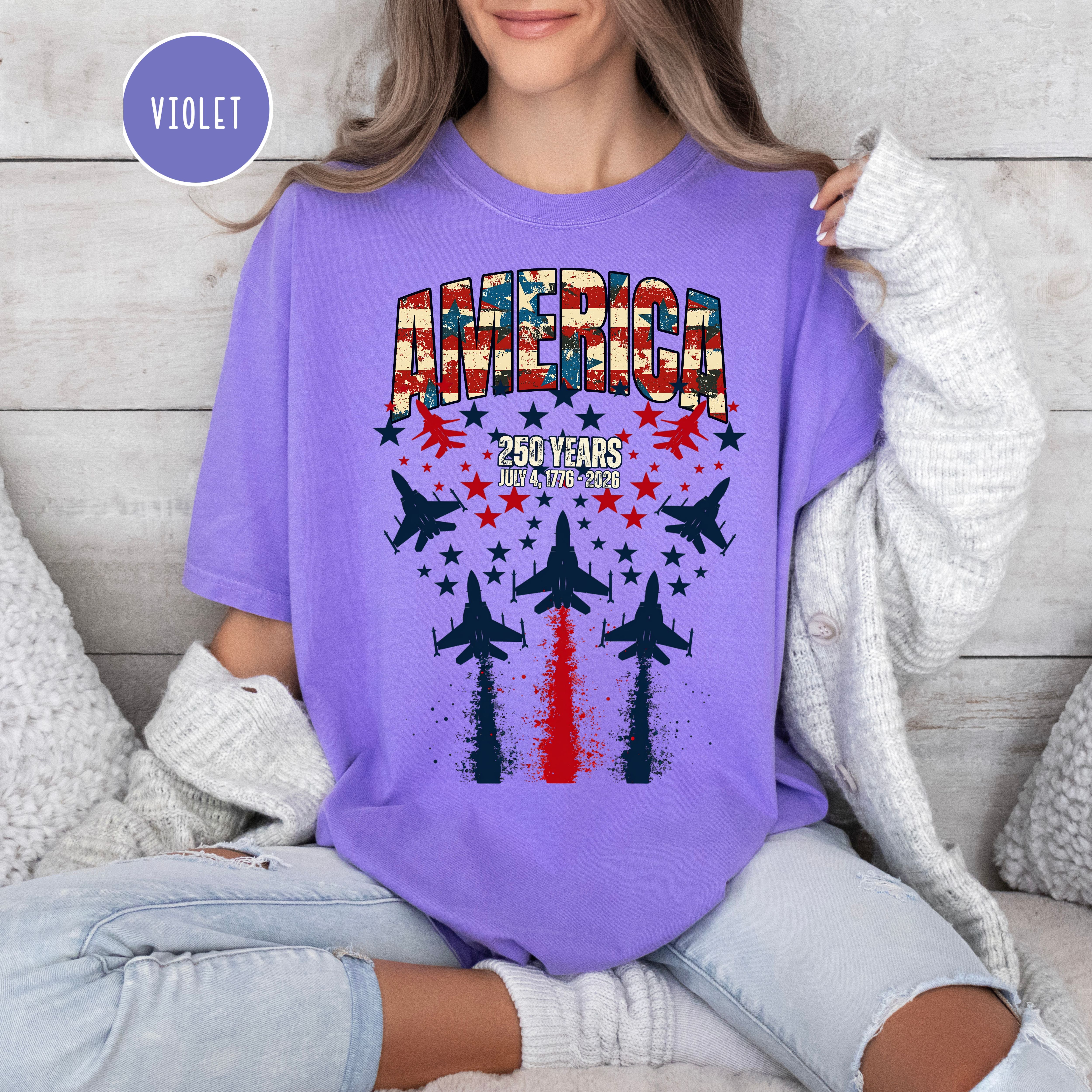 America Patriotic Unisex Comfort Colors 4th of July  250 Year Anniversary Gift Tee