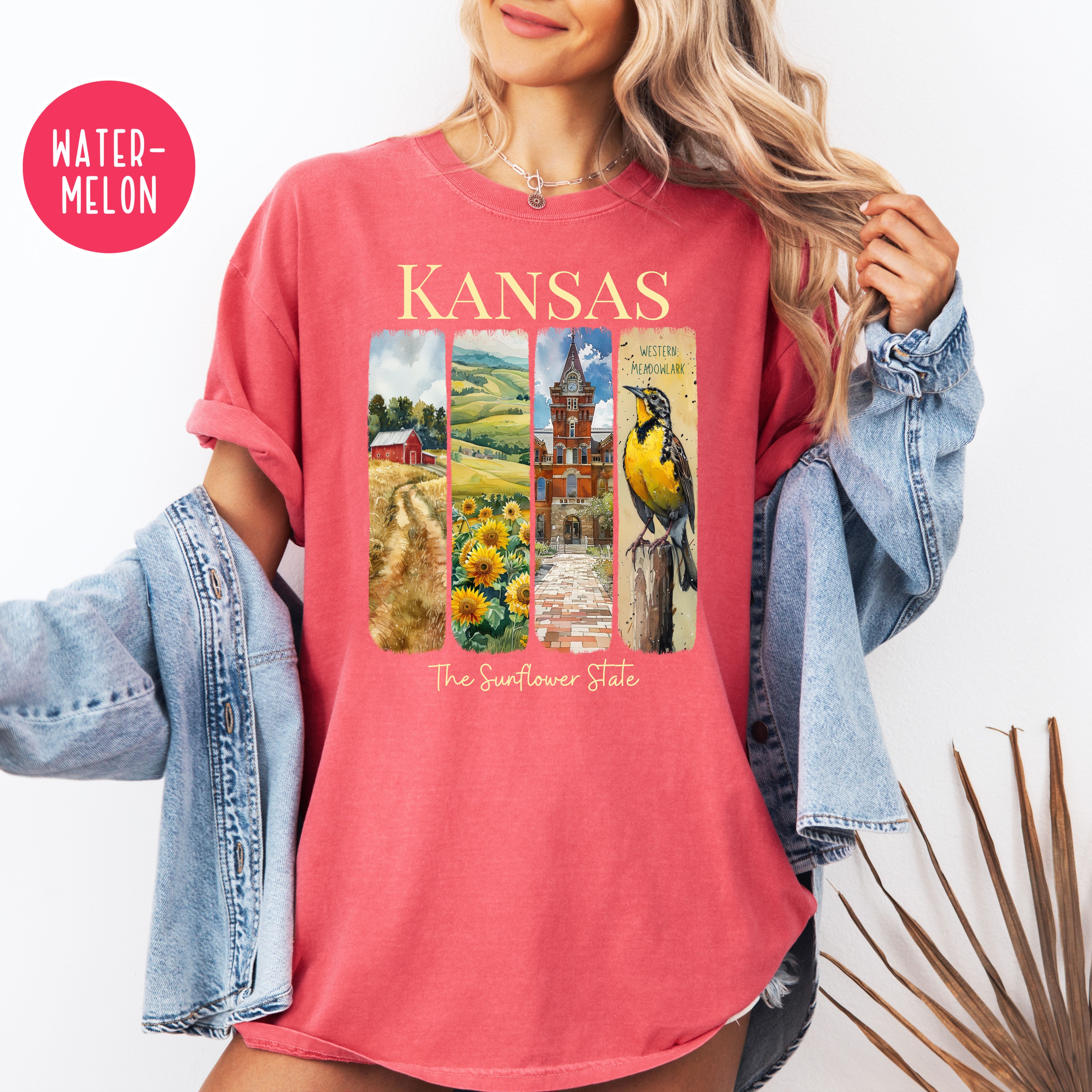 Kansas State Comfort Colors T-Shirt, Kansas Vacation Gift Shirt, Kansas Watercolor Gift, Kansas State Bird Shirt, Kansas Travel Gift Shirt