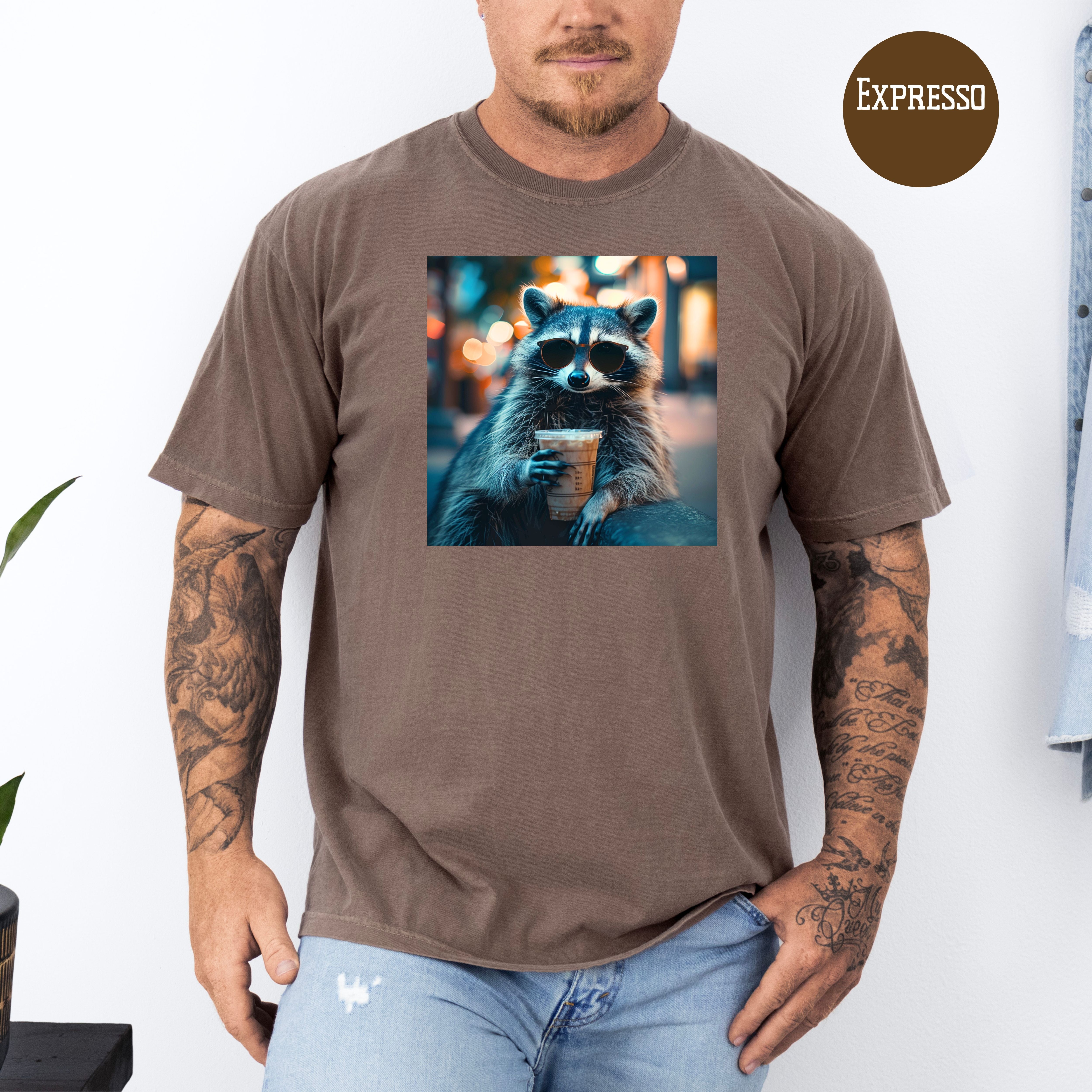Raccoon Drinking Iced Coffee Comfort Colors Raccoon Lover T-Shirt, Cute Raccoon Shirt, Funny Raccoon Lover Shirt, Cool Dude Shirt