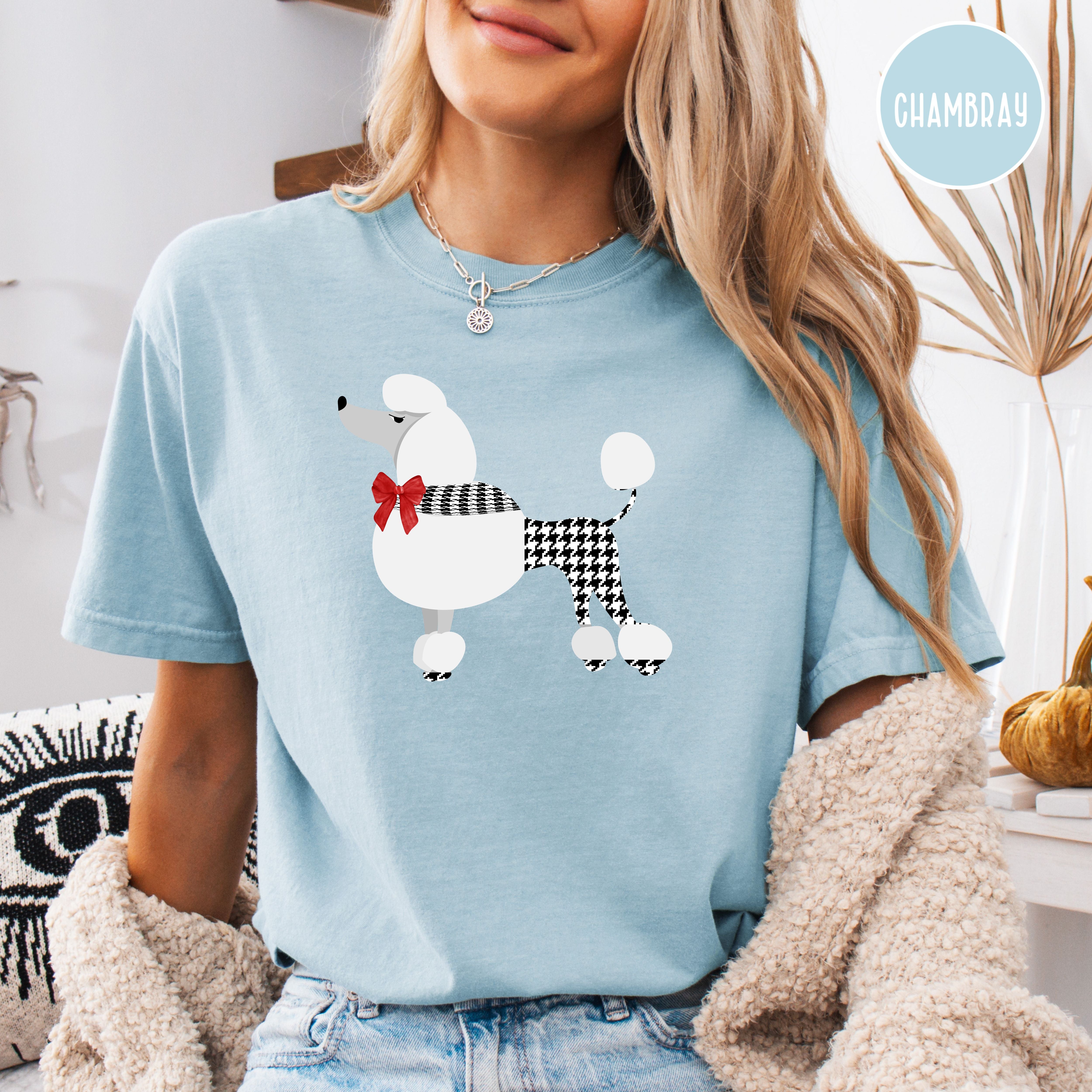 French Poodle Dressed in Houndstooth w Red Bow Comfort Colors T-Shirt