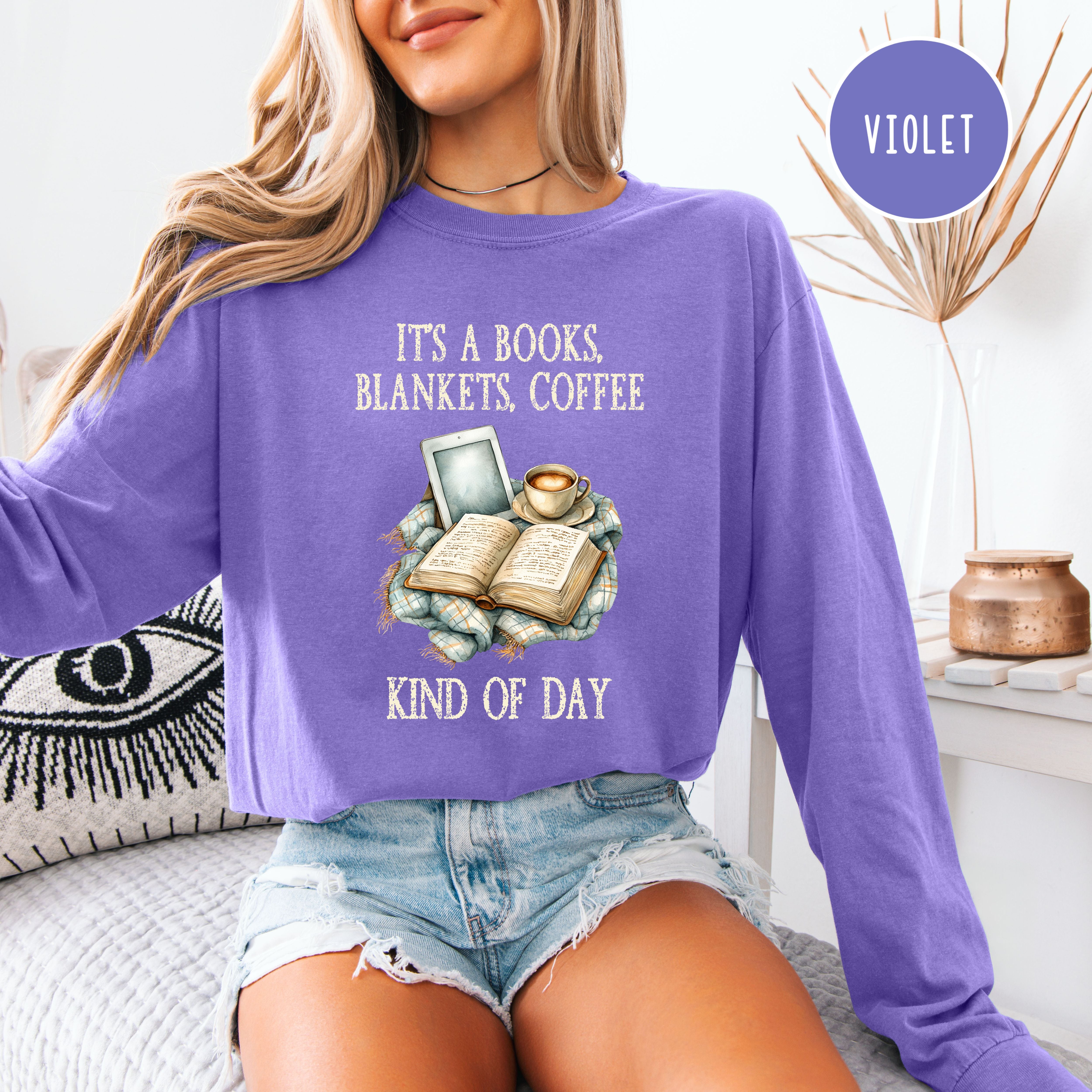Cozy Weather Long Sleeve Comfort Colors T-Shirt, Rainy Day Book Lover Shirt