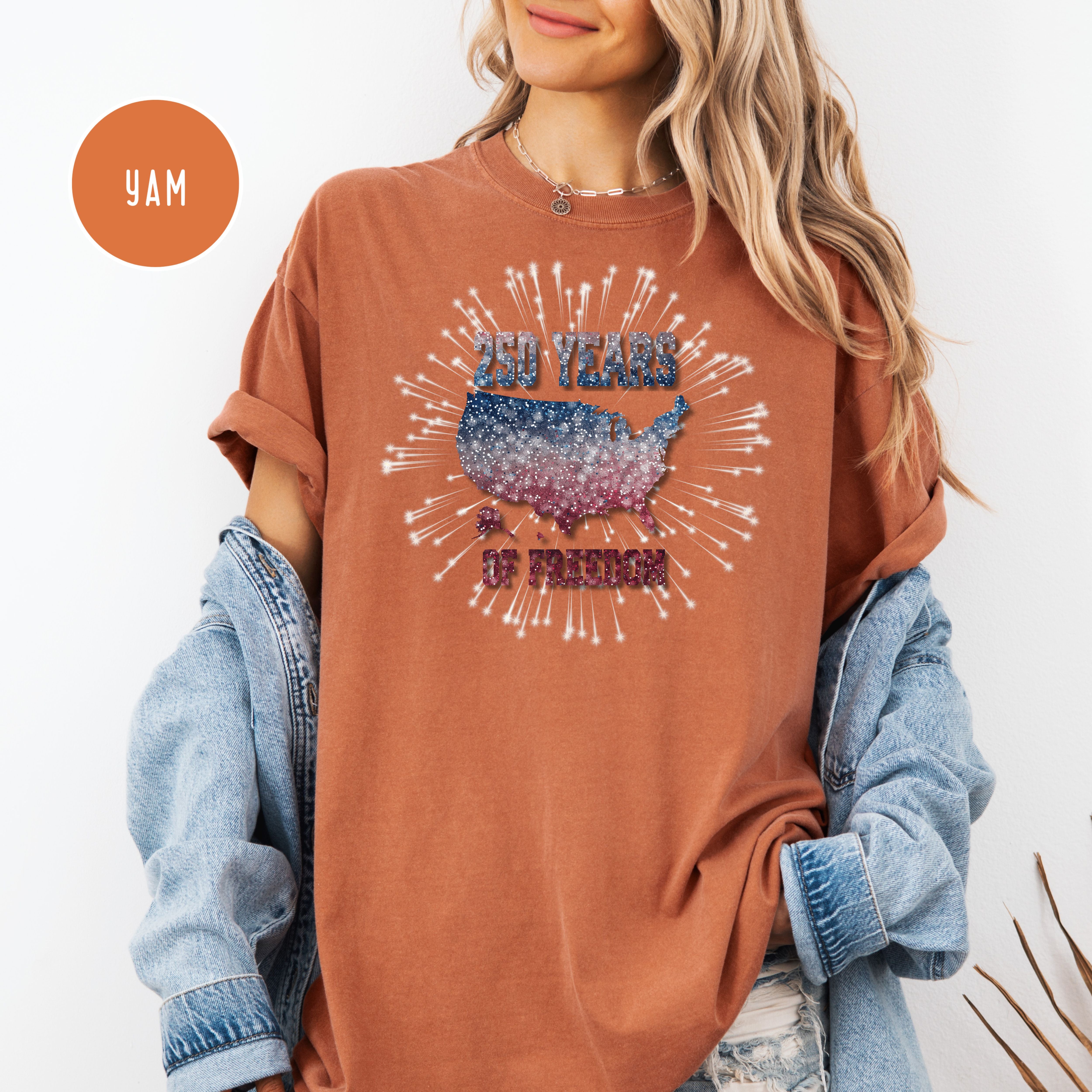250 Years of Freedom Comfort Colors T-Shirt, 4th of July Fireworks Shirt