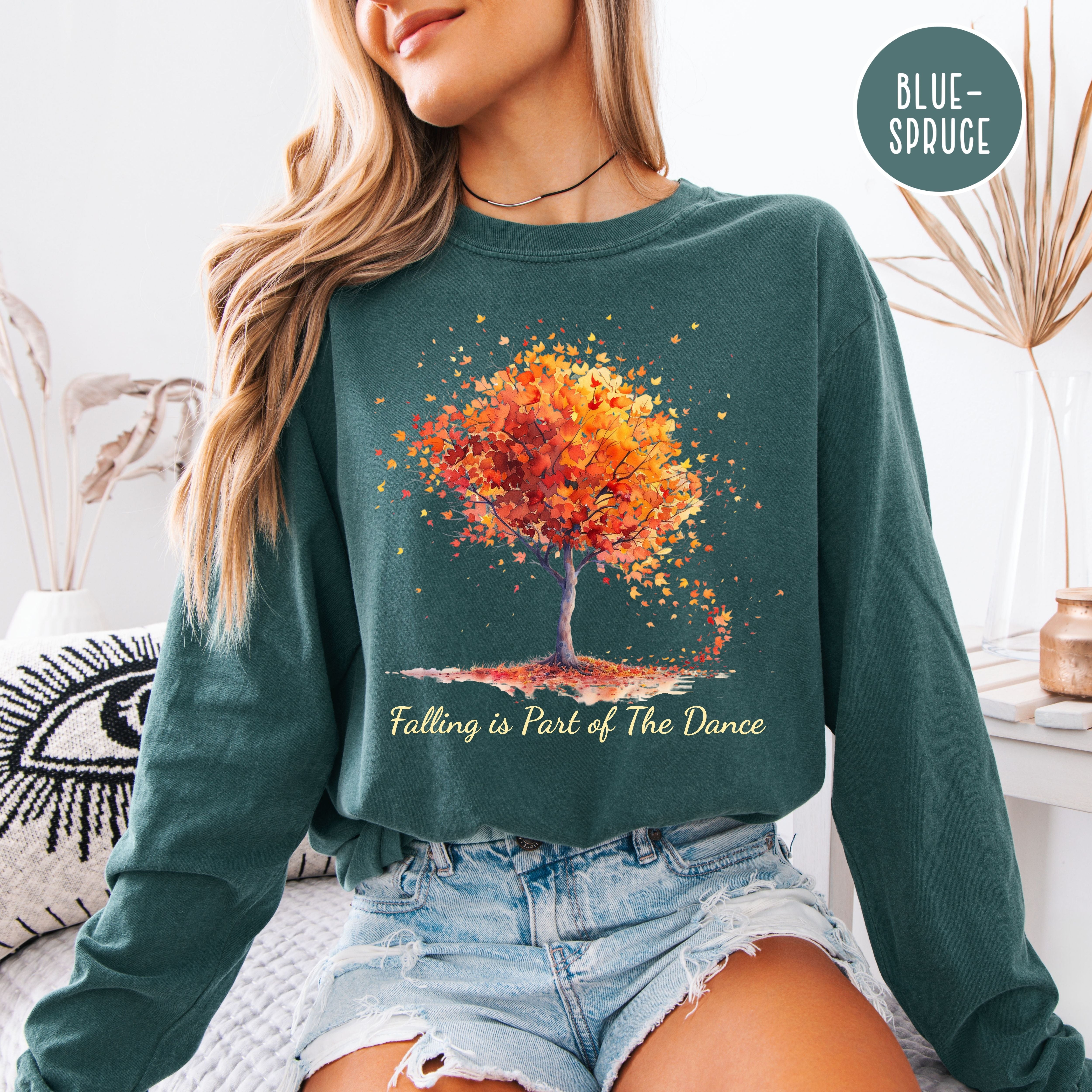 Falling is Part of The Dance Falling Autumn Leaves Unisex Long Sleeve Comfort Colors Tee