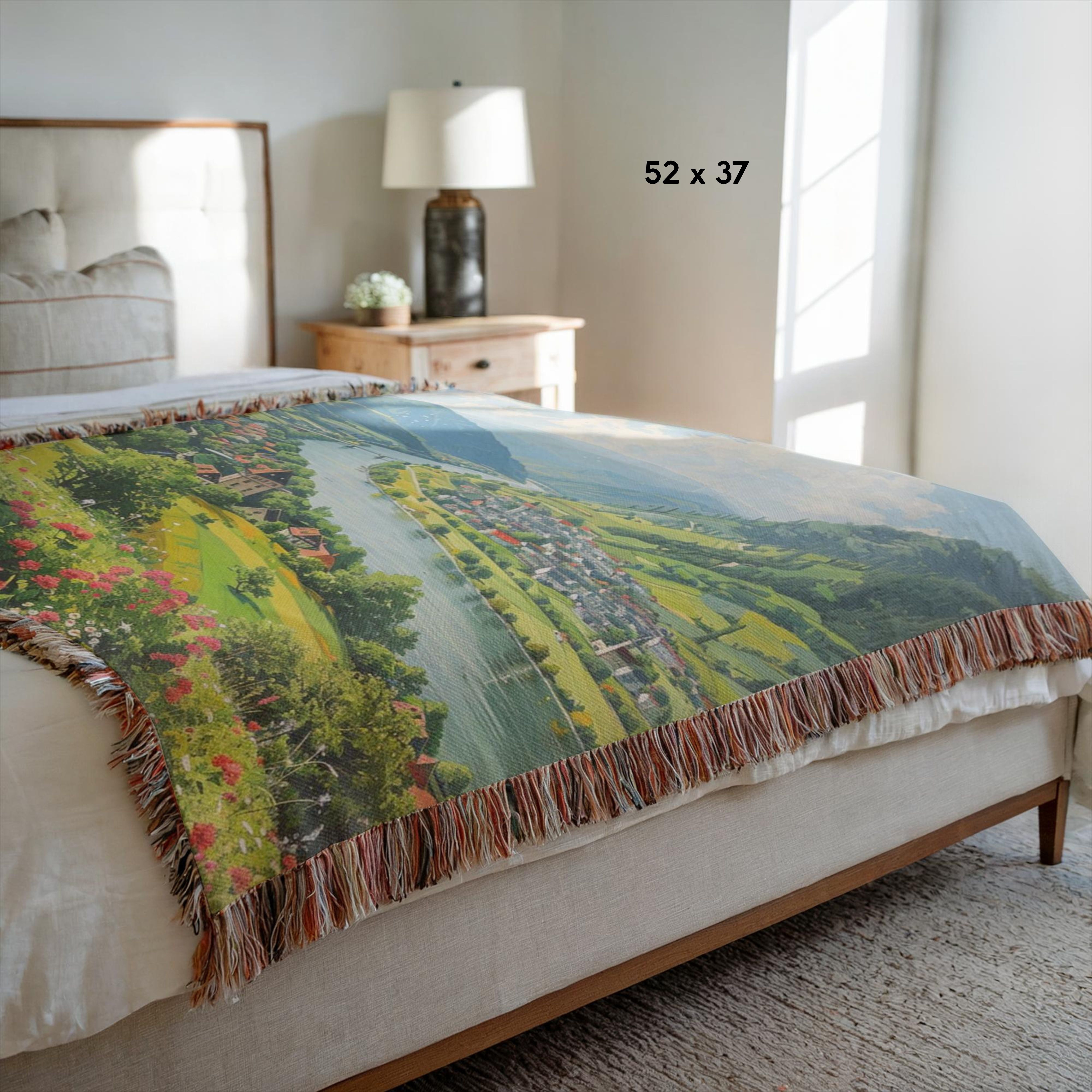 Rhine River Germany Woven Blanket, Rhine Valley Vacation Gift Blanket