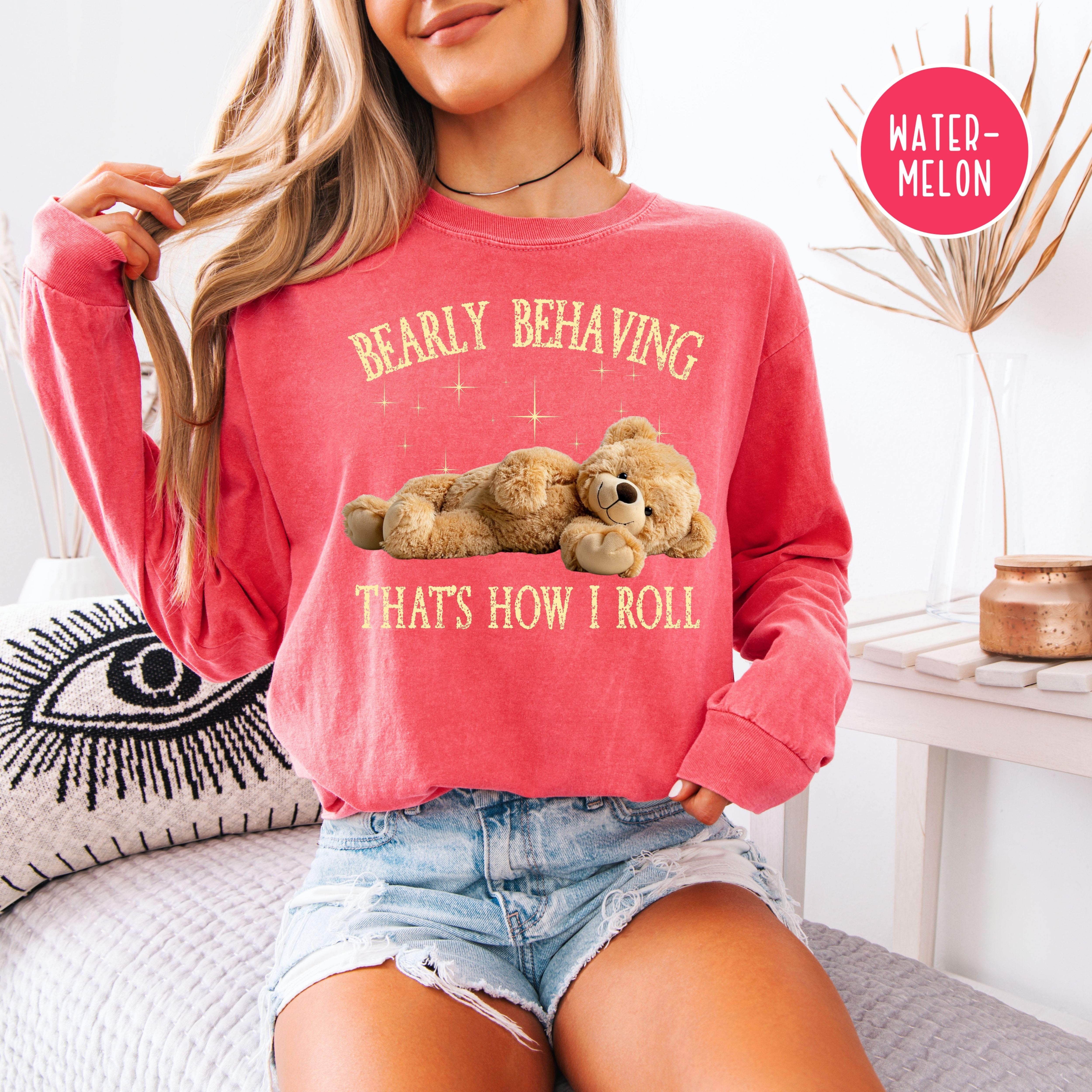 Bearly Behaving Adorable Teddy Bear Long Sleeve Comfort Colors Tee