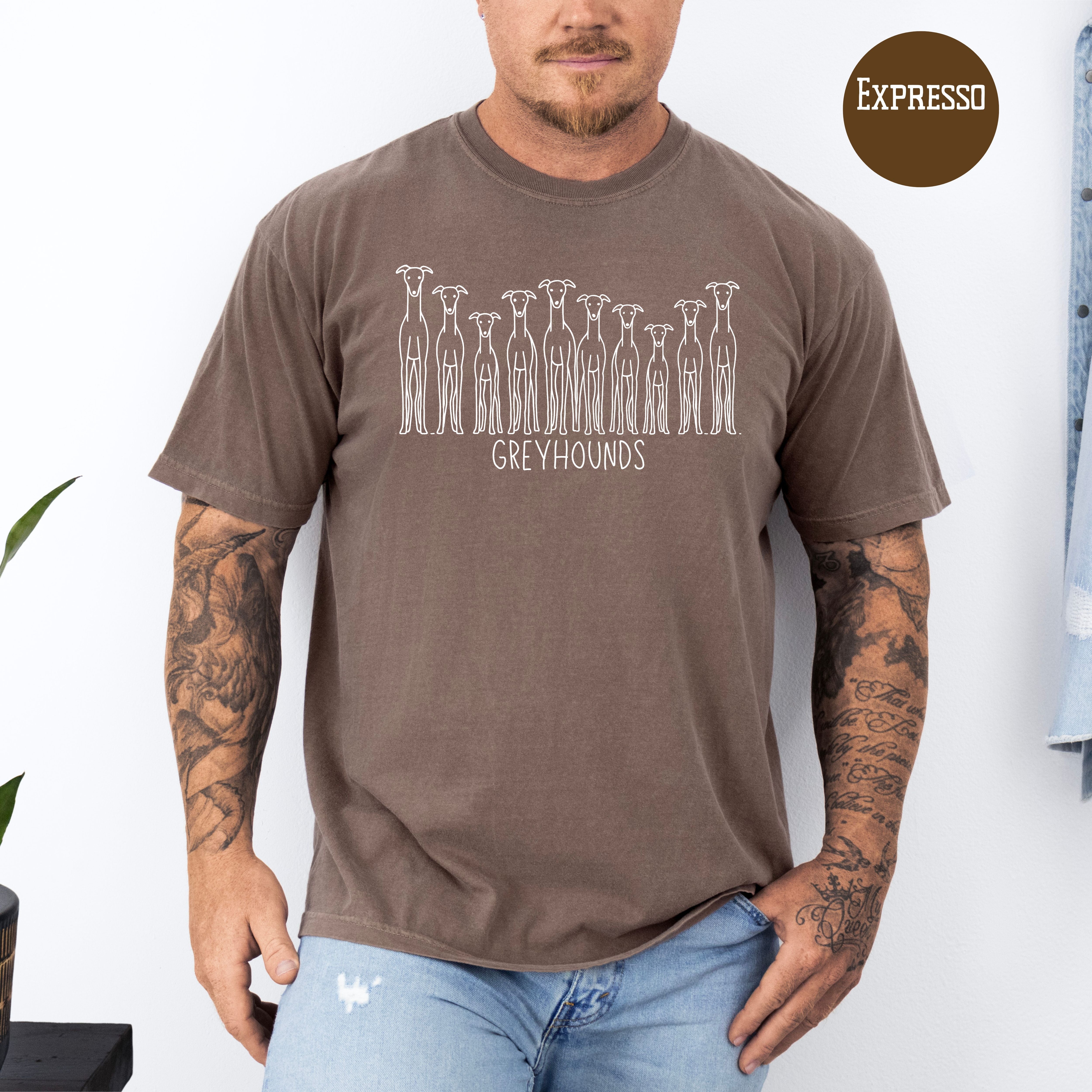 Greyhound Lover Unisex Comfort Colors T-Shirt, Rows of Greyhounds, Dog Lover Shirt, Animal Lover Shirt