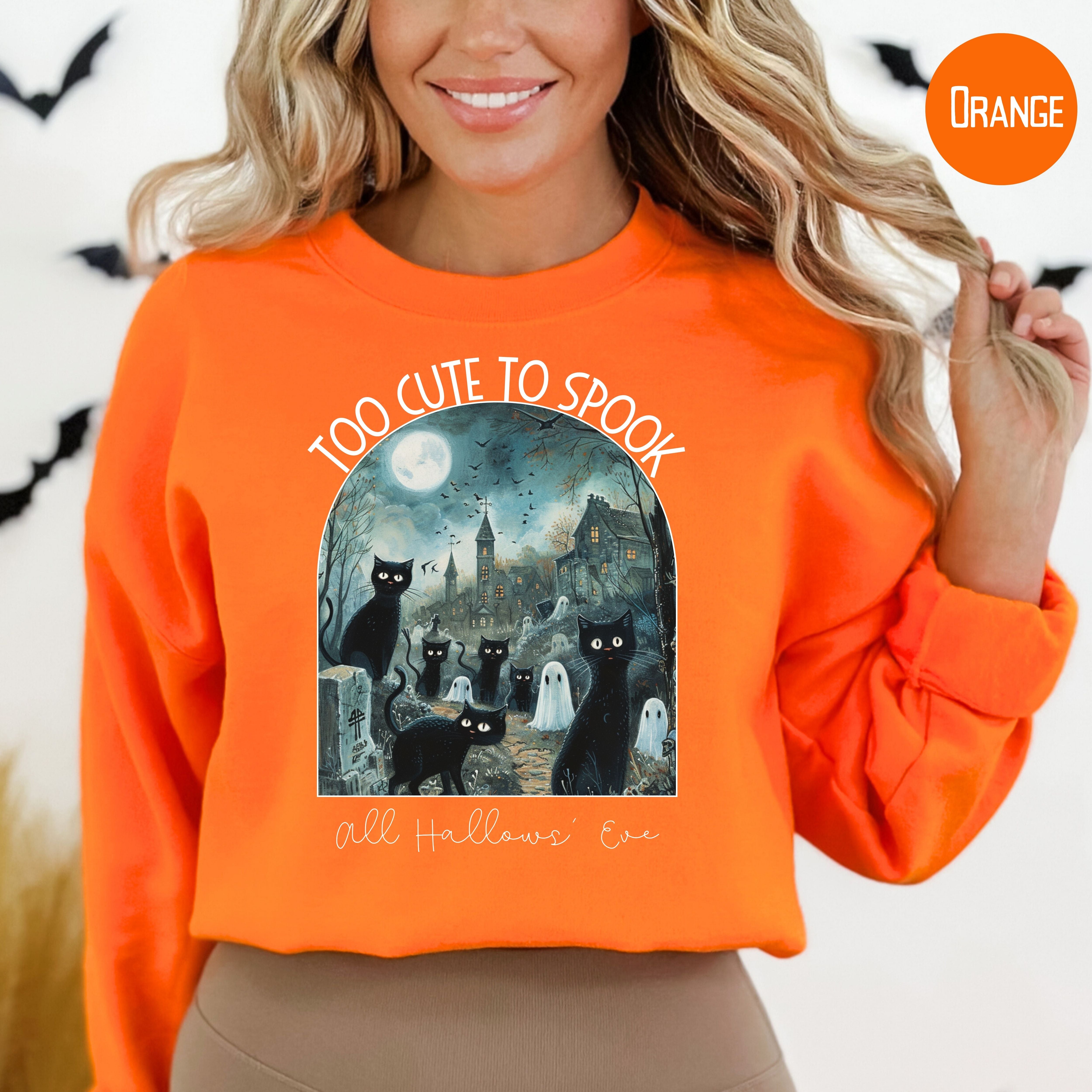 Too Cute to Spook Cats in Graveyard Halloween Sweatshirt