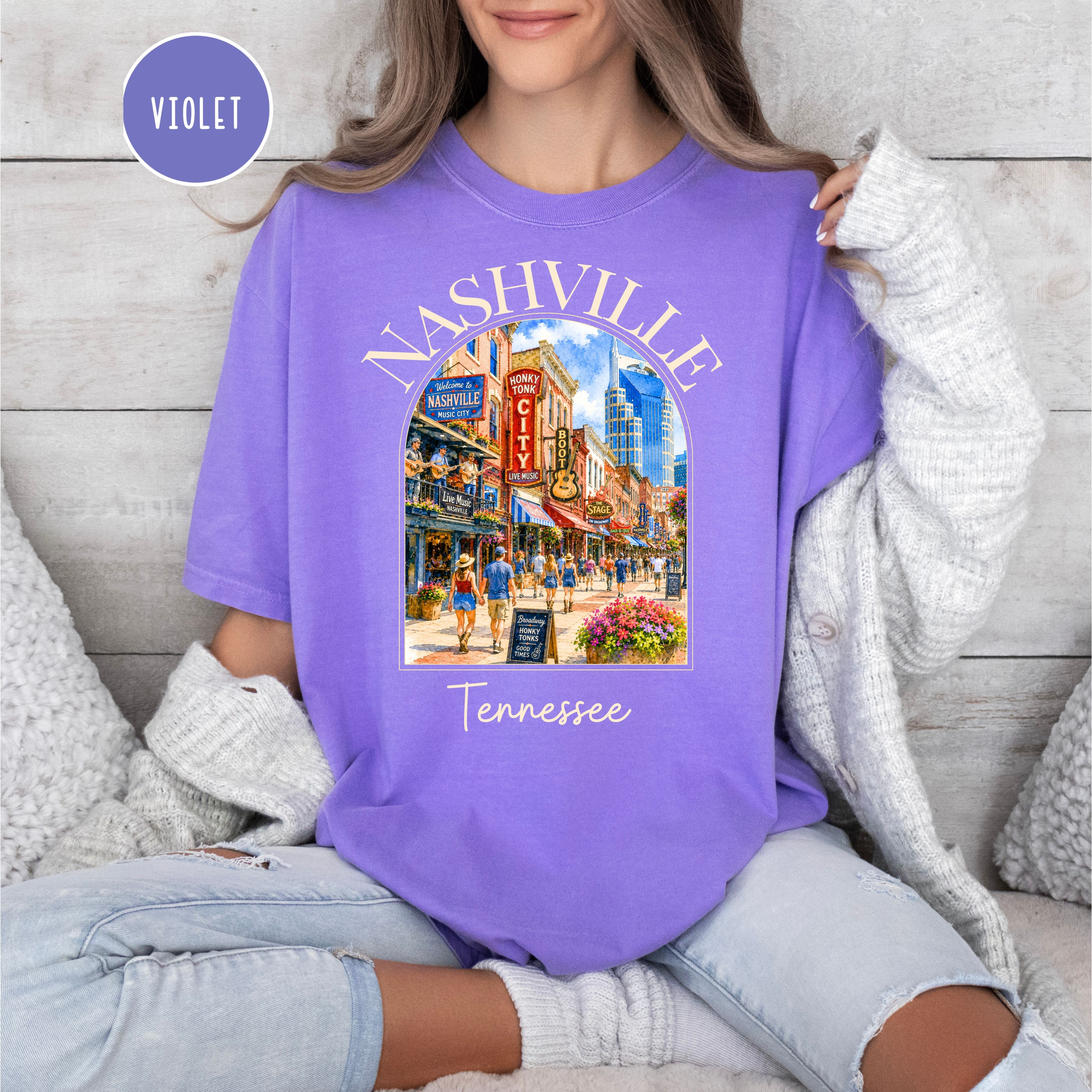 Nashville Tennessee Music Lover Unisex Comfort Colors Travel T-Shirt, Nashville Lover Gift Shirt, Tennessee Gift Shirt, Nashvillian Gift Tee