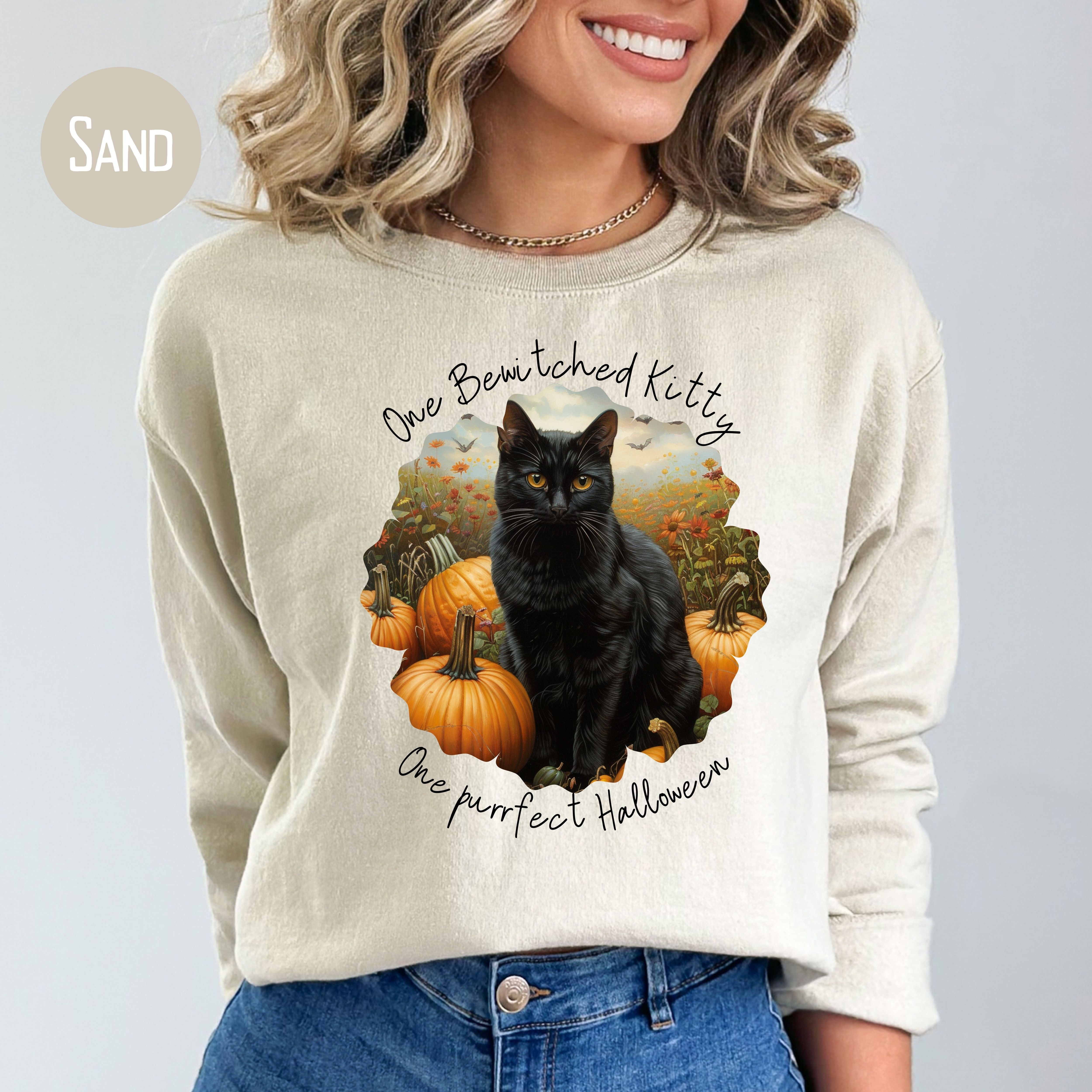 Bewitched Kitty on a Purrfect Halloween Sweatshirt