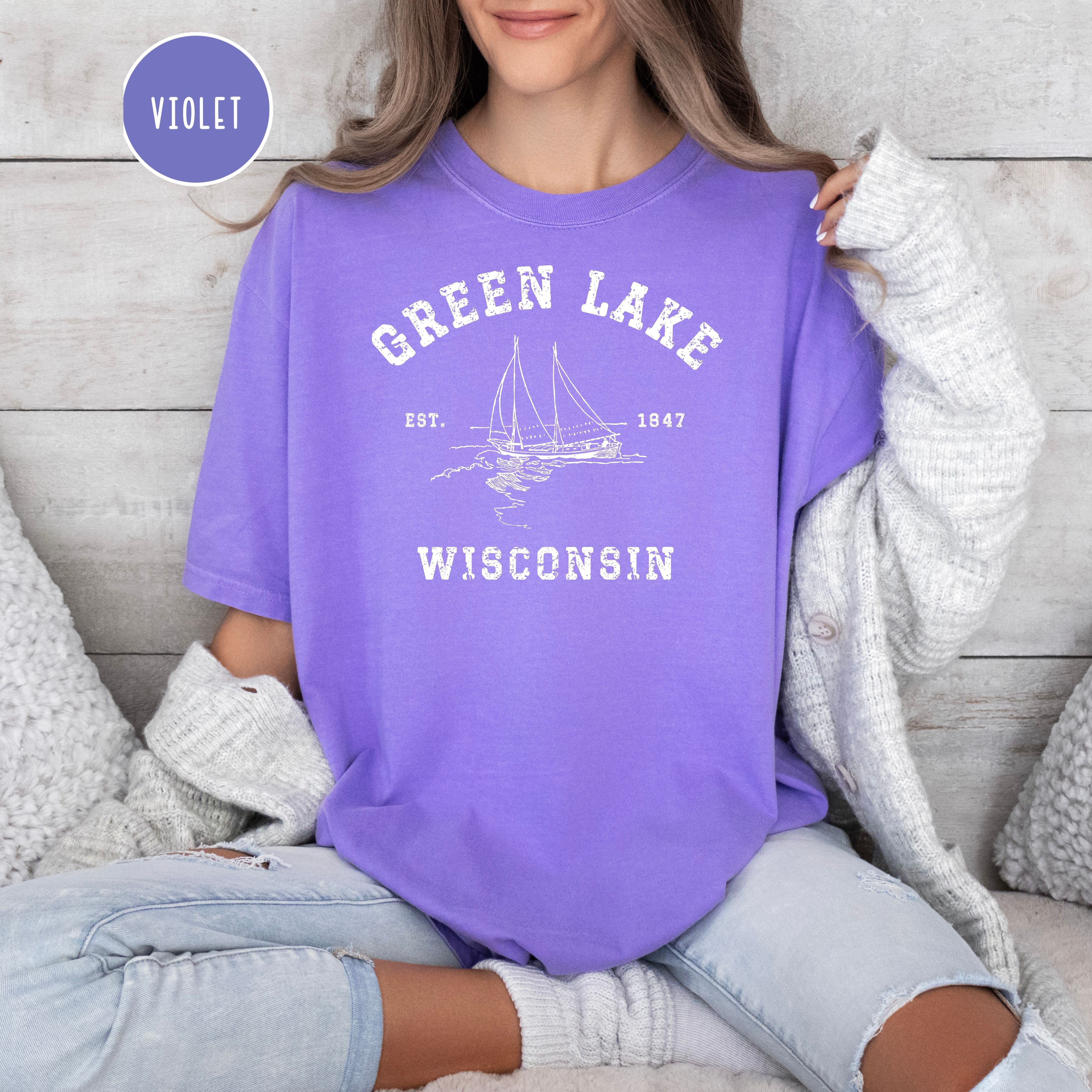 Green Lake Wisconsin Unisex Comfort Colors Camping T-Shirt, Green Lake Wisconsin Vacation Gift Shirt, Green Lake Tee, Wisconsin Tee Shirt