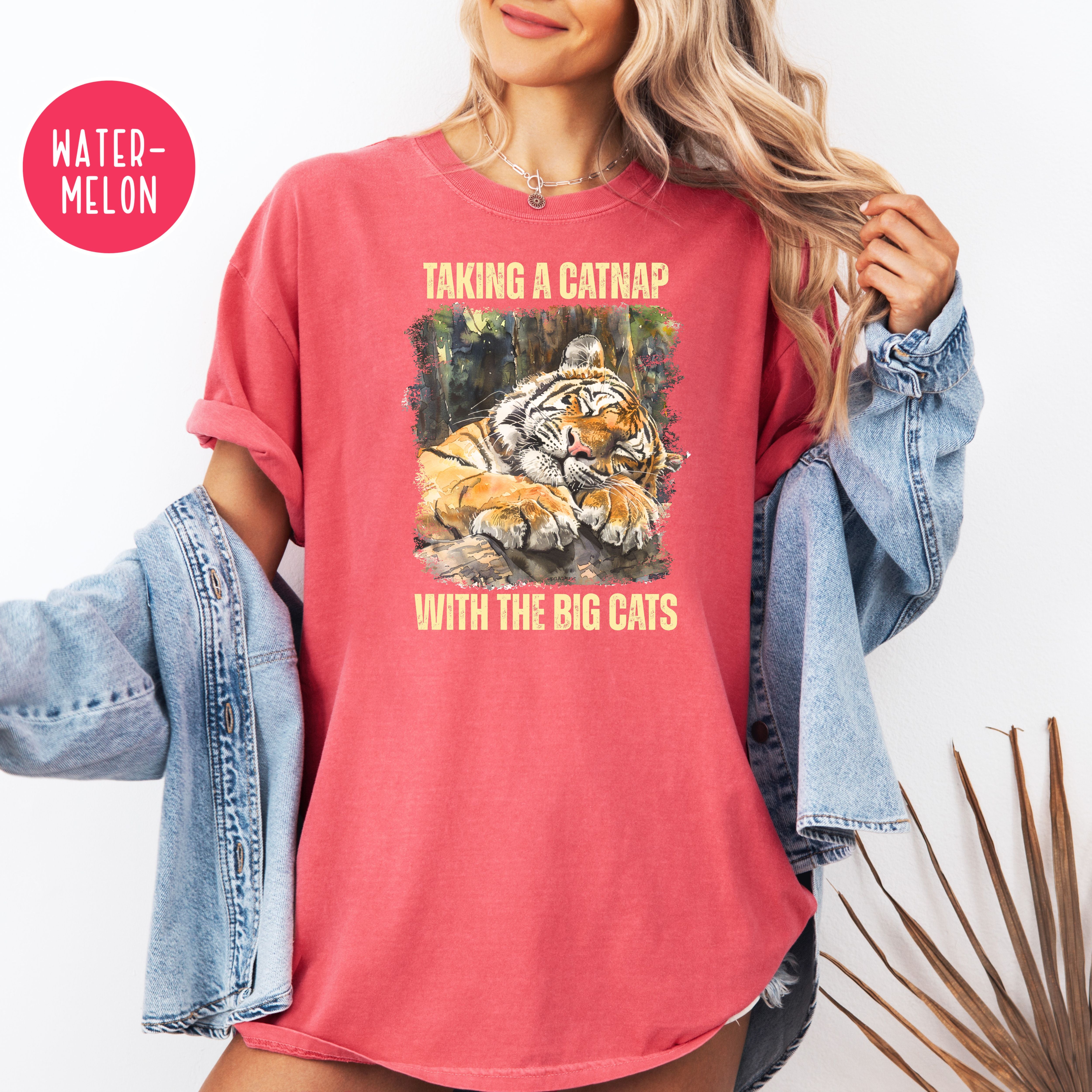Tiger Lover Unisex Comfort Colors T-Shirt, Funny Tiger At The Zoo Shirt, Tiger Taking a Catnap With The Big Cats