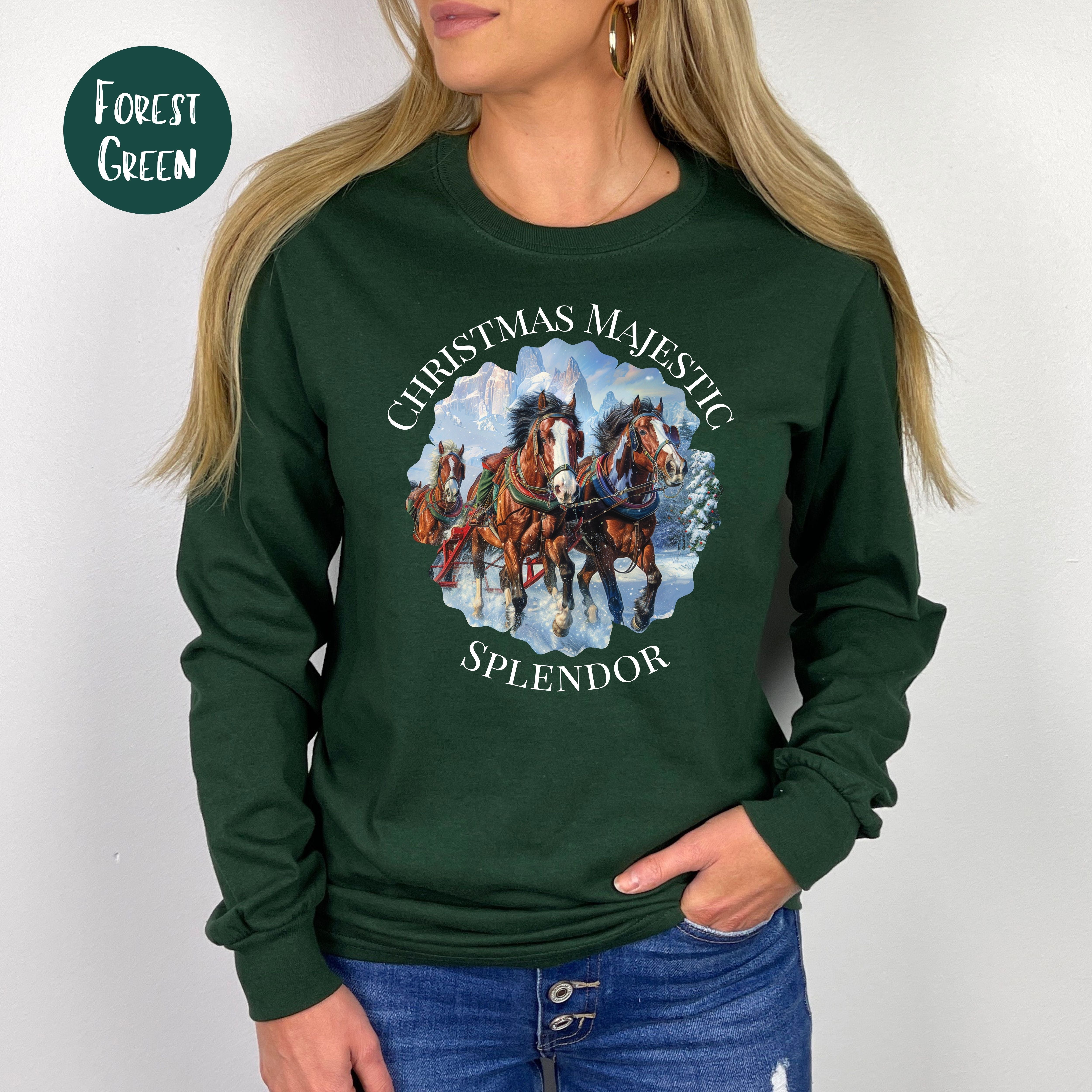 Majestic Christmas Clydesdales Adult Unisex Long Sleeve Tee