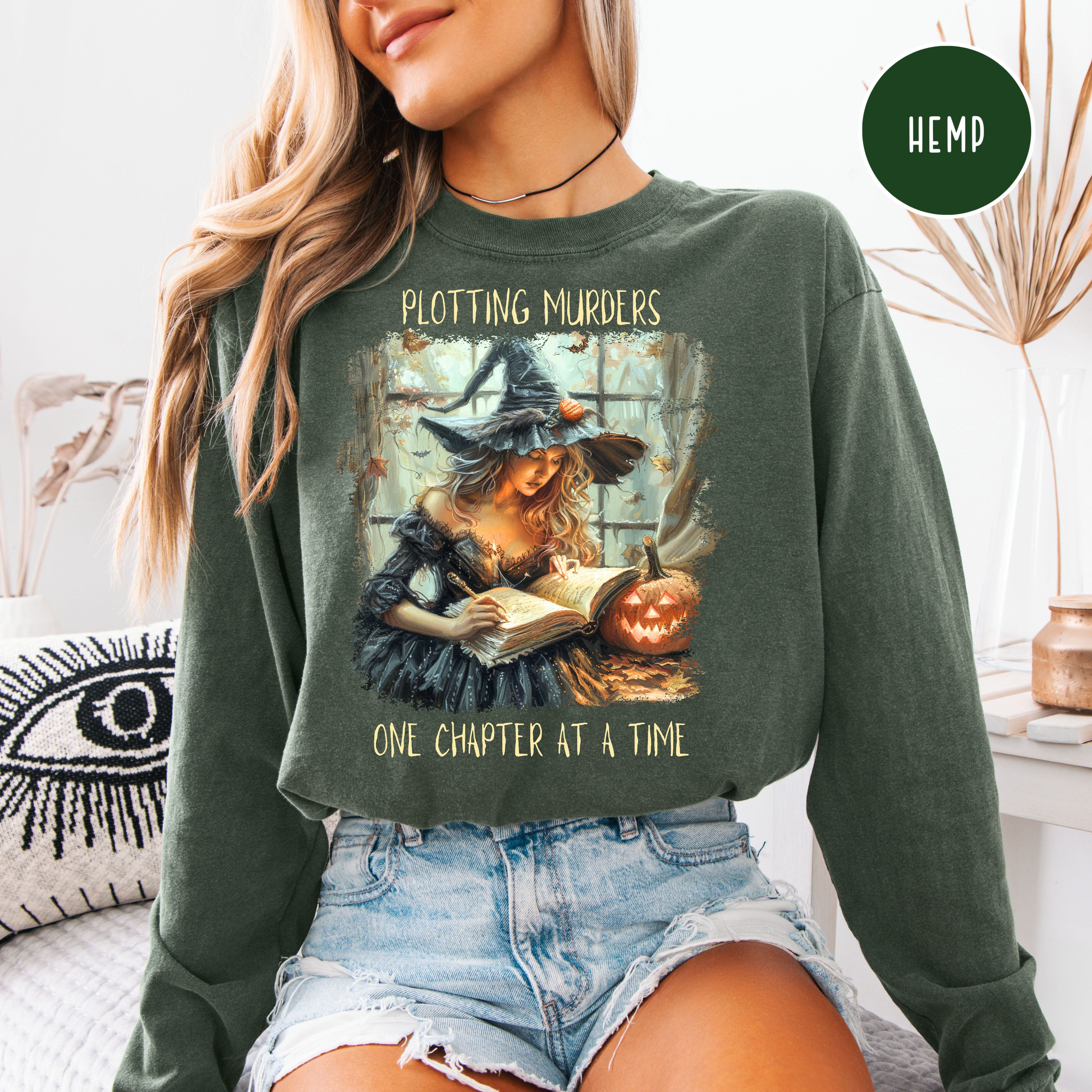 Female Murder Mystery Writer Comfort Colors Long Sleeve Halloween Tee
