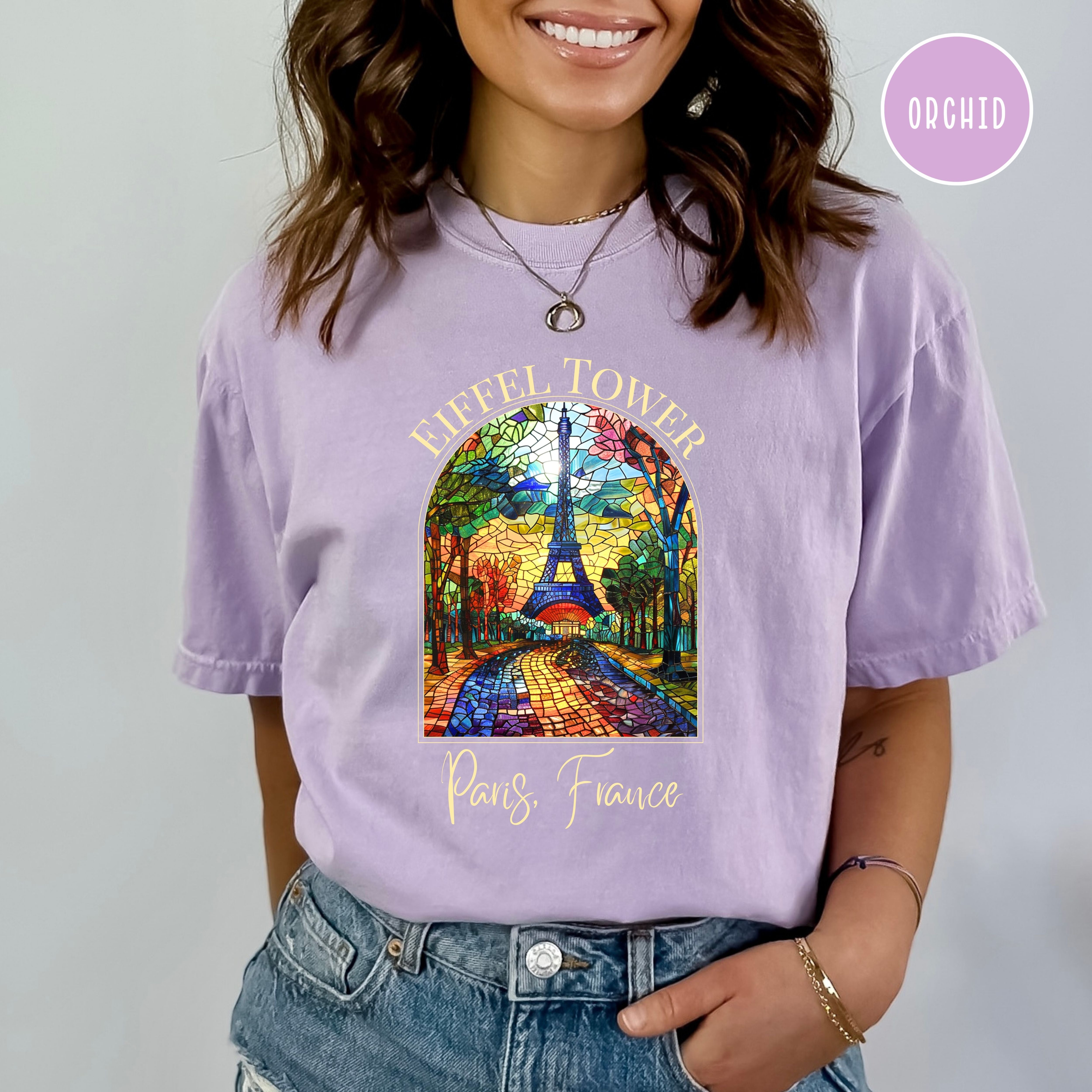 Paris Vacation Eiffel Tower Stained Glass Design Comfort Colors T-Shirt