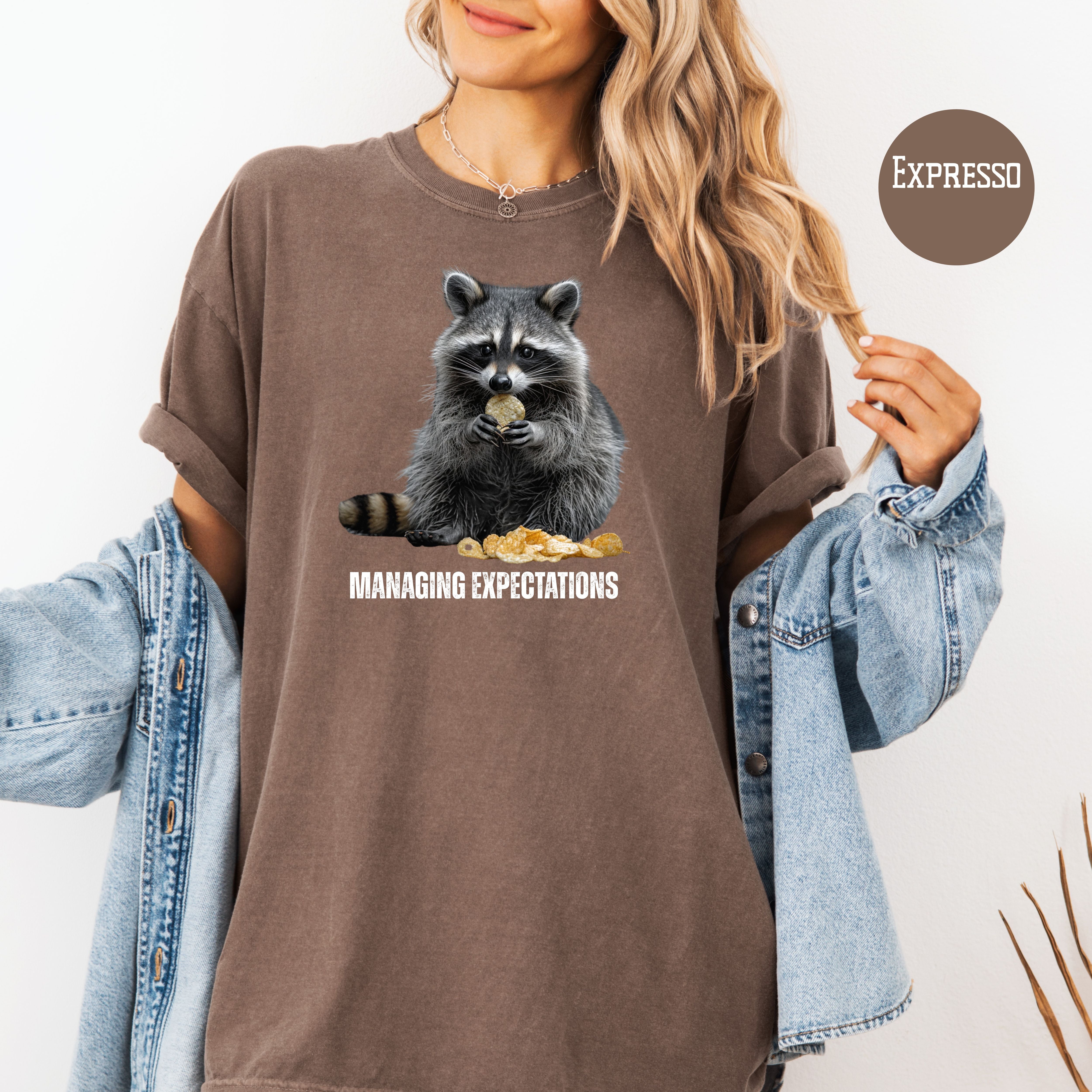 Funny Raccoon Munching Chips Comfort Colors T-Shirt, Animal Meme Shirt, Funny Gift Tee, Raccoon Lover Tee