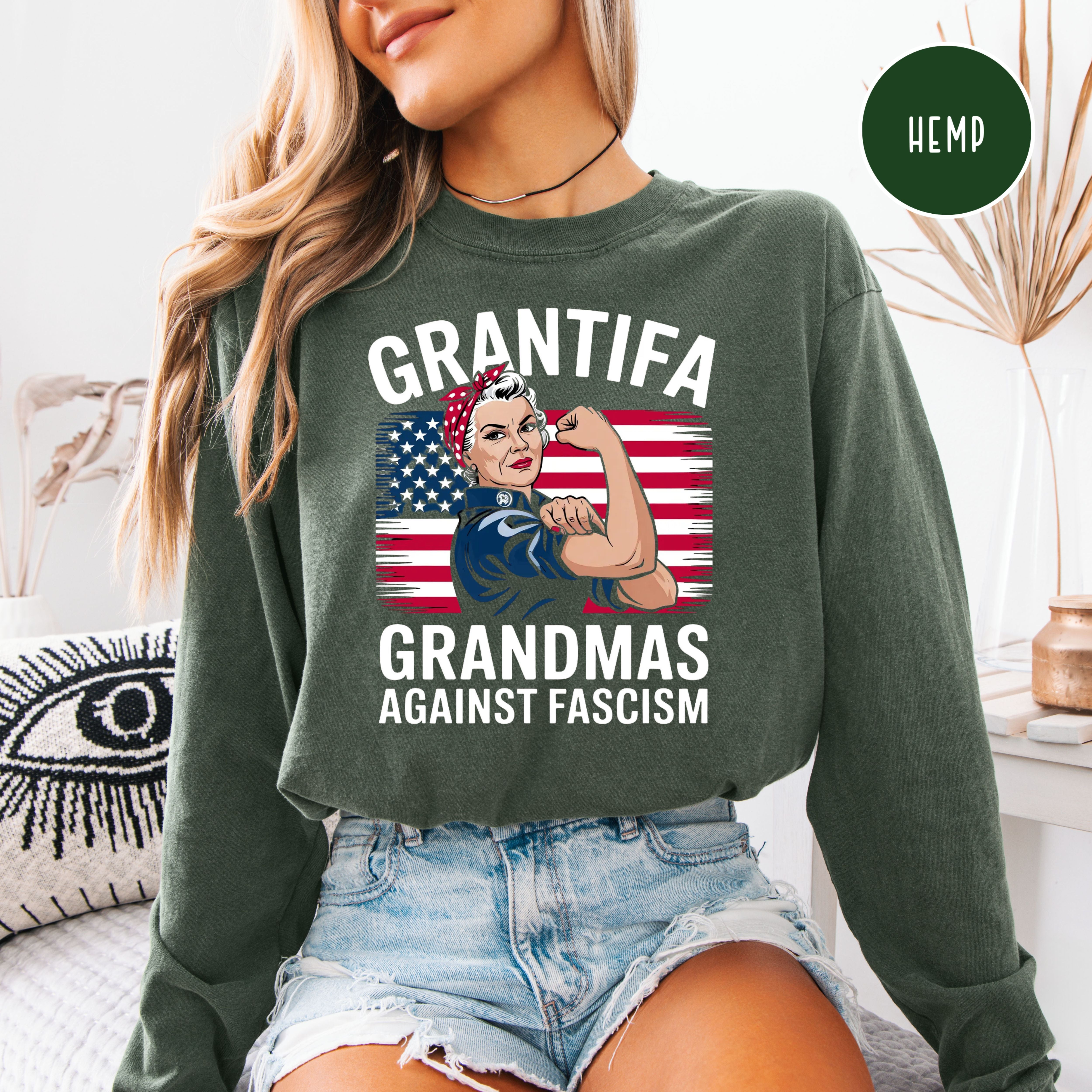Grantifa Long Sleeve Comfort Colors Rosie the Riveter Grandmas Against Fascism Tee