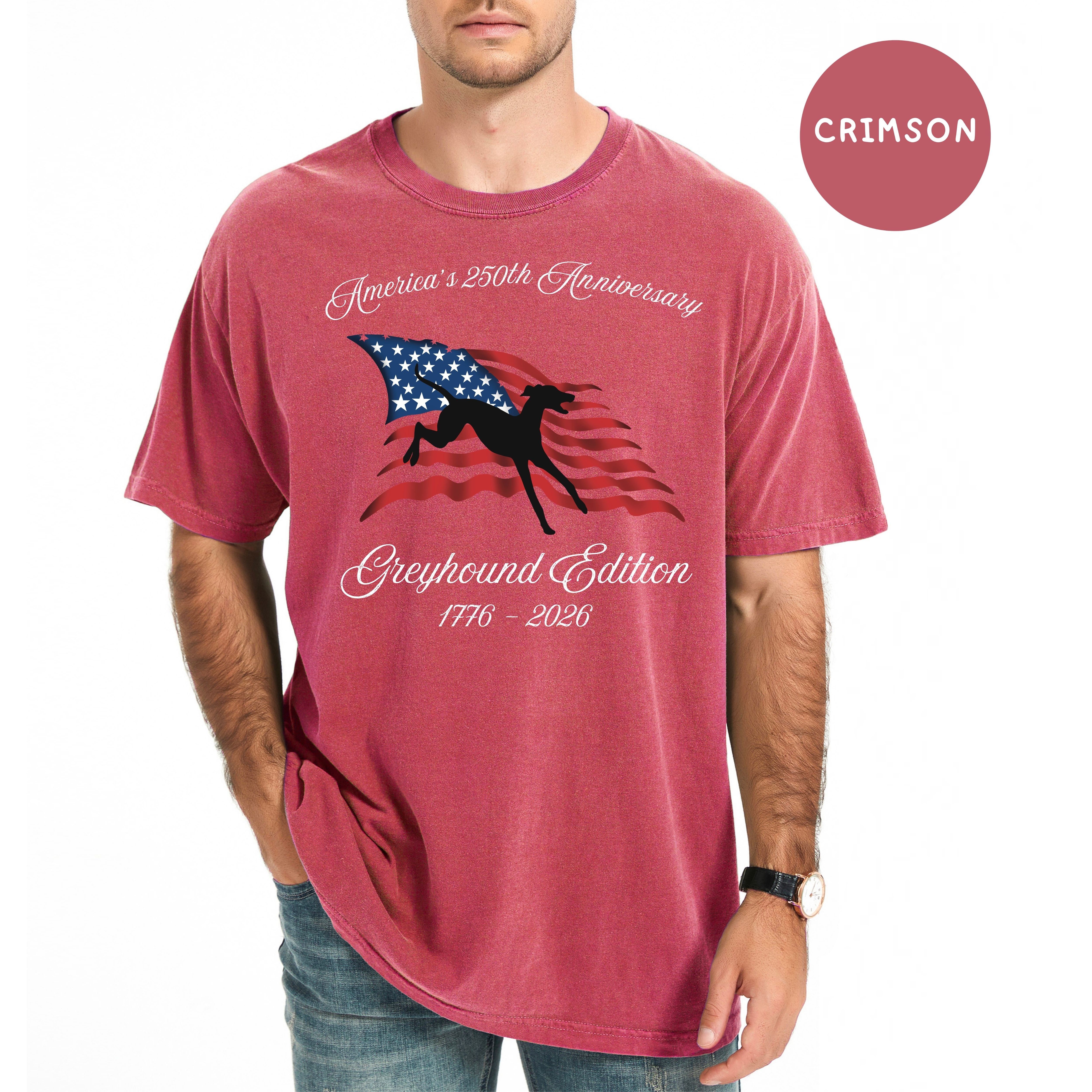 America's 250th Anniversary Greyhound Edition Unisex Comfort Colors T-Shirt, Greyhound Lover Shirt, Patriotic America Celebration Shirt