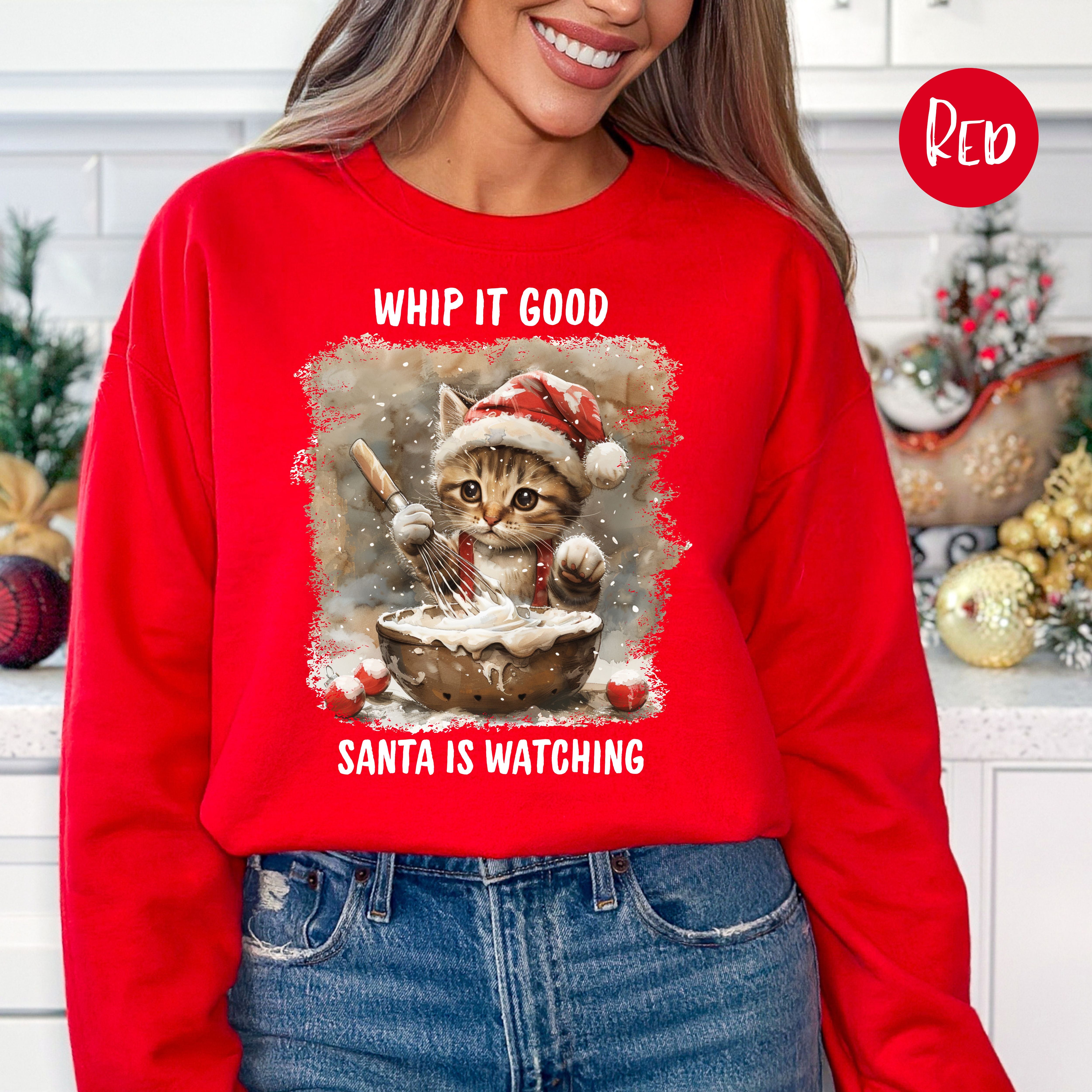 Cute Cat Whip It Good Christmas Baking Sweatshirt