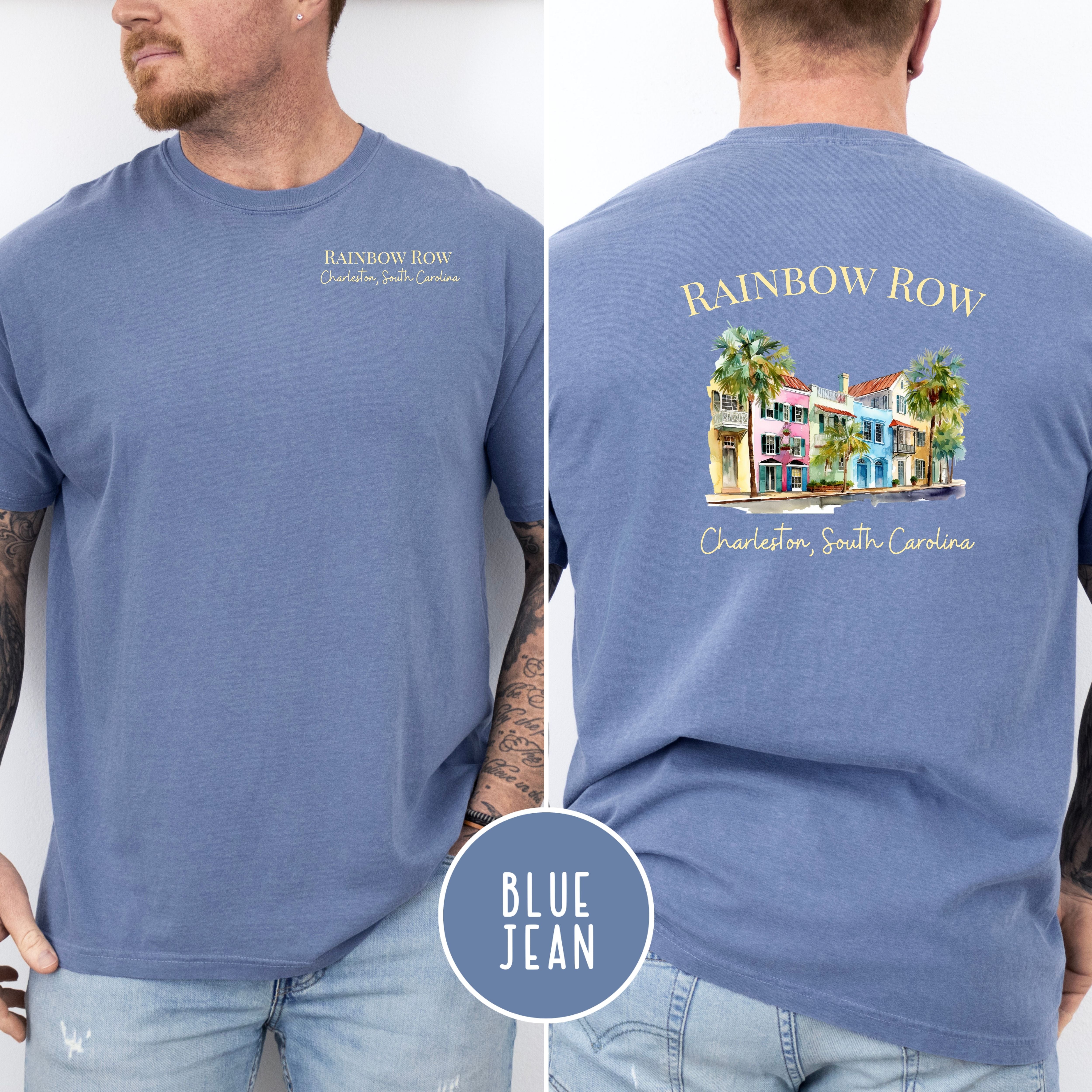 Rainbow Row Charleston South Carolina Comfort Colors Vacation Gift Tee Design Front and Back