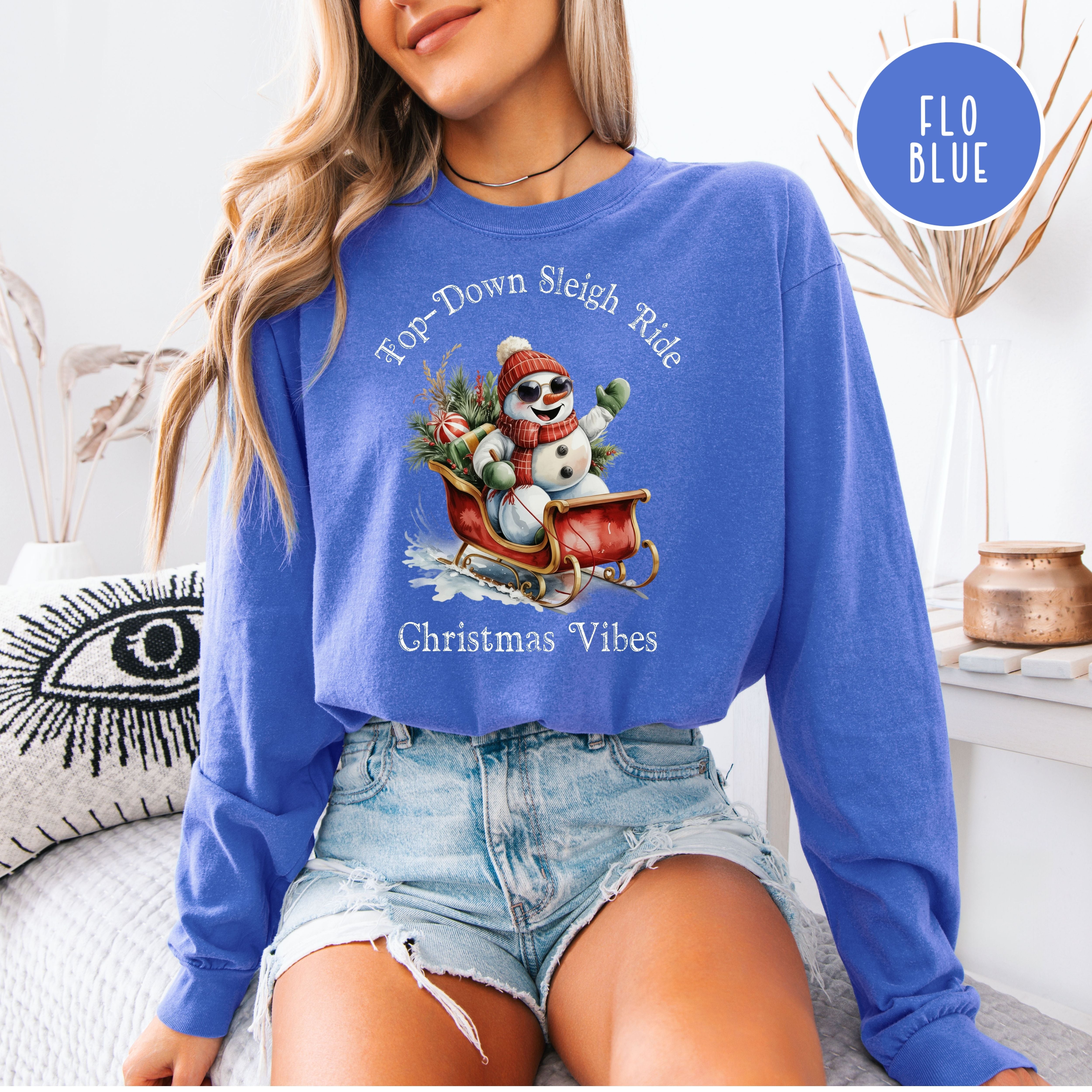 Top-Down Sleigh Ride Long Sleeve Unisex Comfort Colors Christmas Shirt