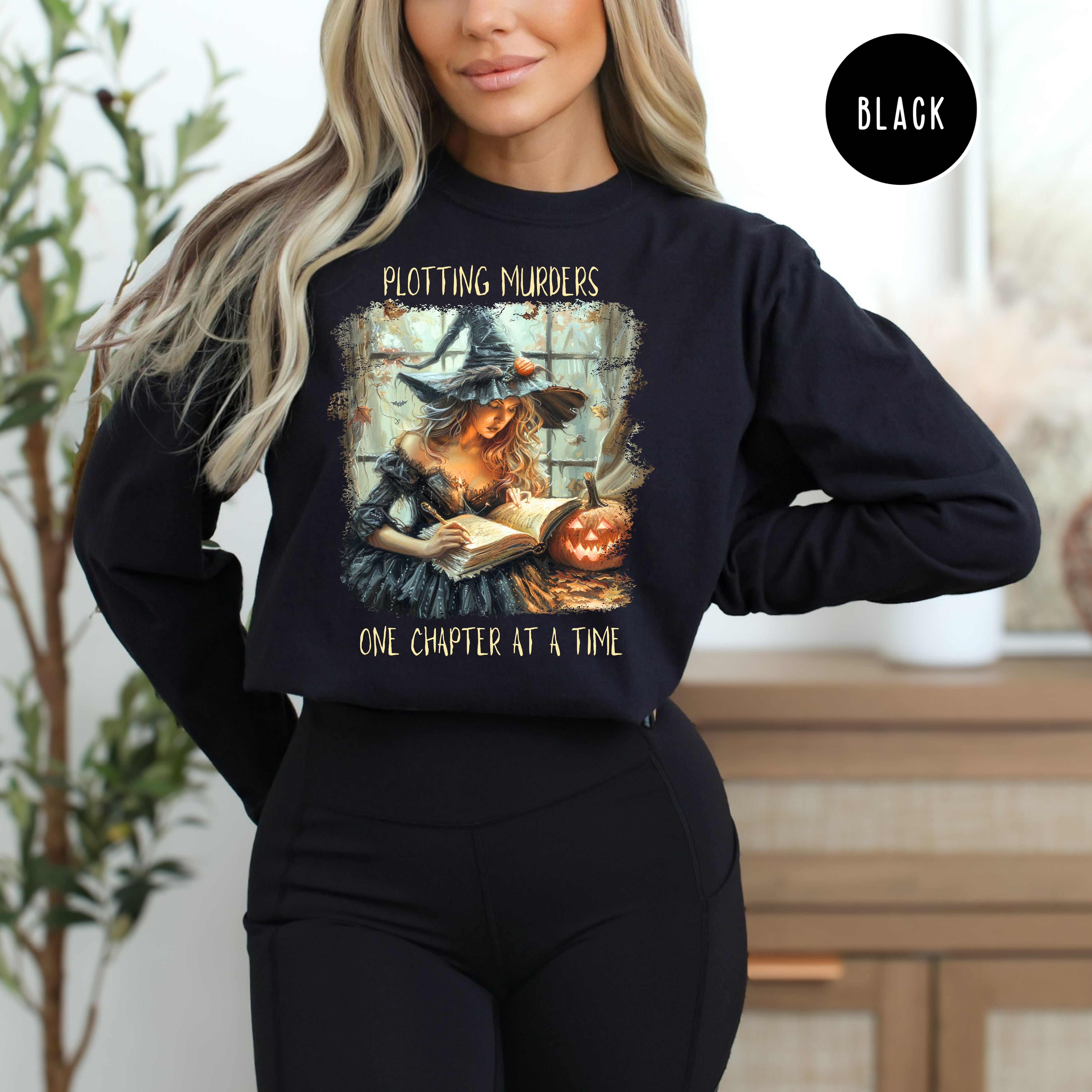 Female Murder Mystery Writer Comfort Colors Long Sleeve Halloween Tee