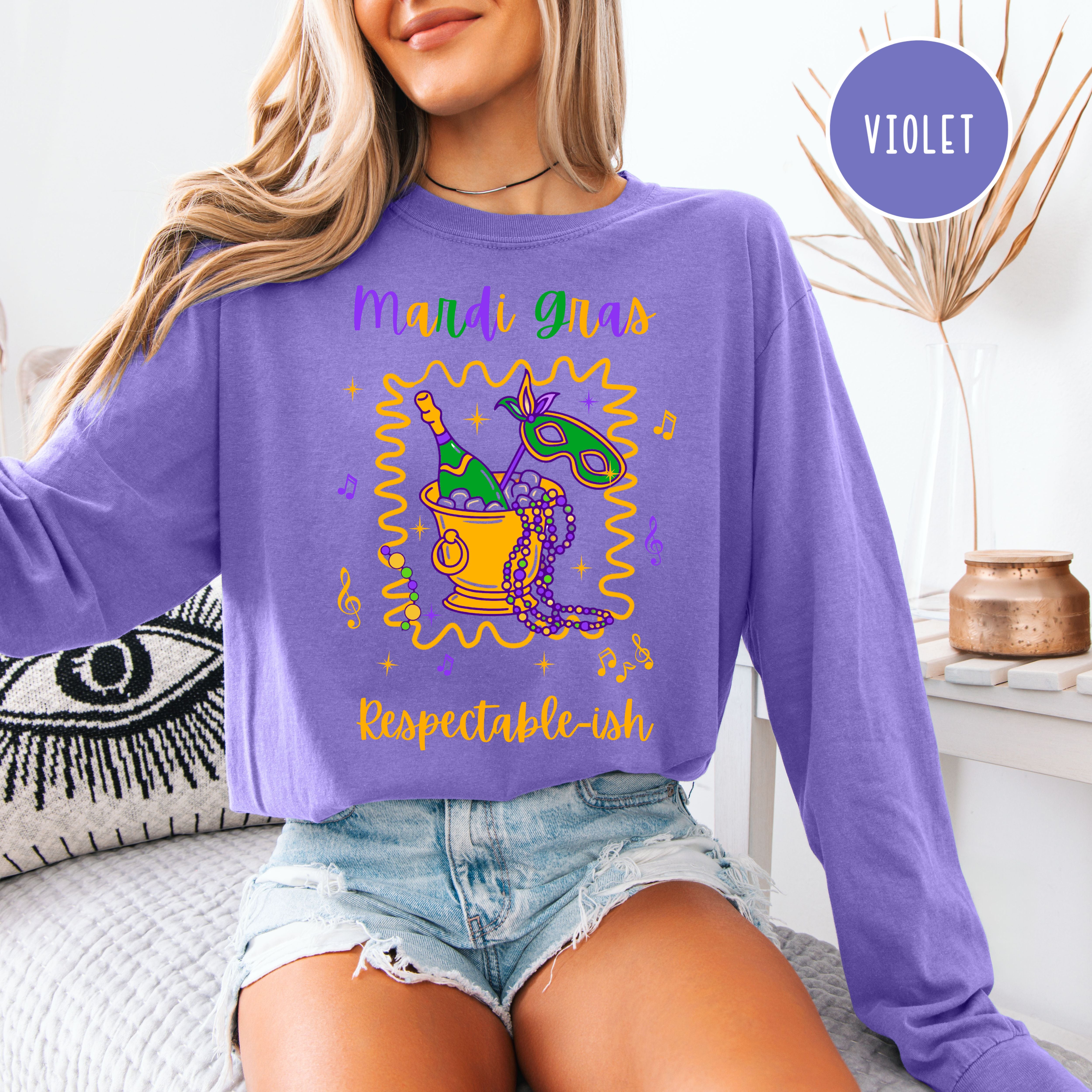 Mardi Gras Respectable-ish Long Sleeve Comfort Colors T-Shirt, New Orleans Vacation Shirt