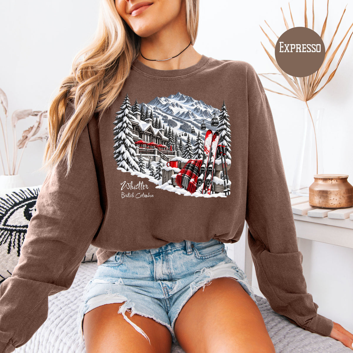 Whistler Skiing Long Sleeve Comfort Colors TShirt, Whistler British Columbia Vacation Gift Tee, Canada Skiing Gift Shirt, Whistler Gift Tee
