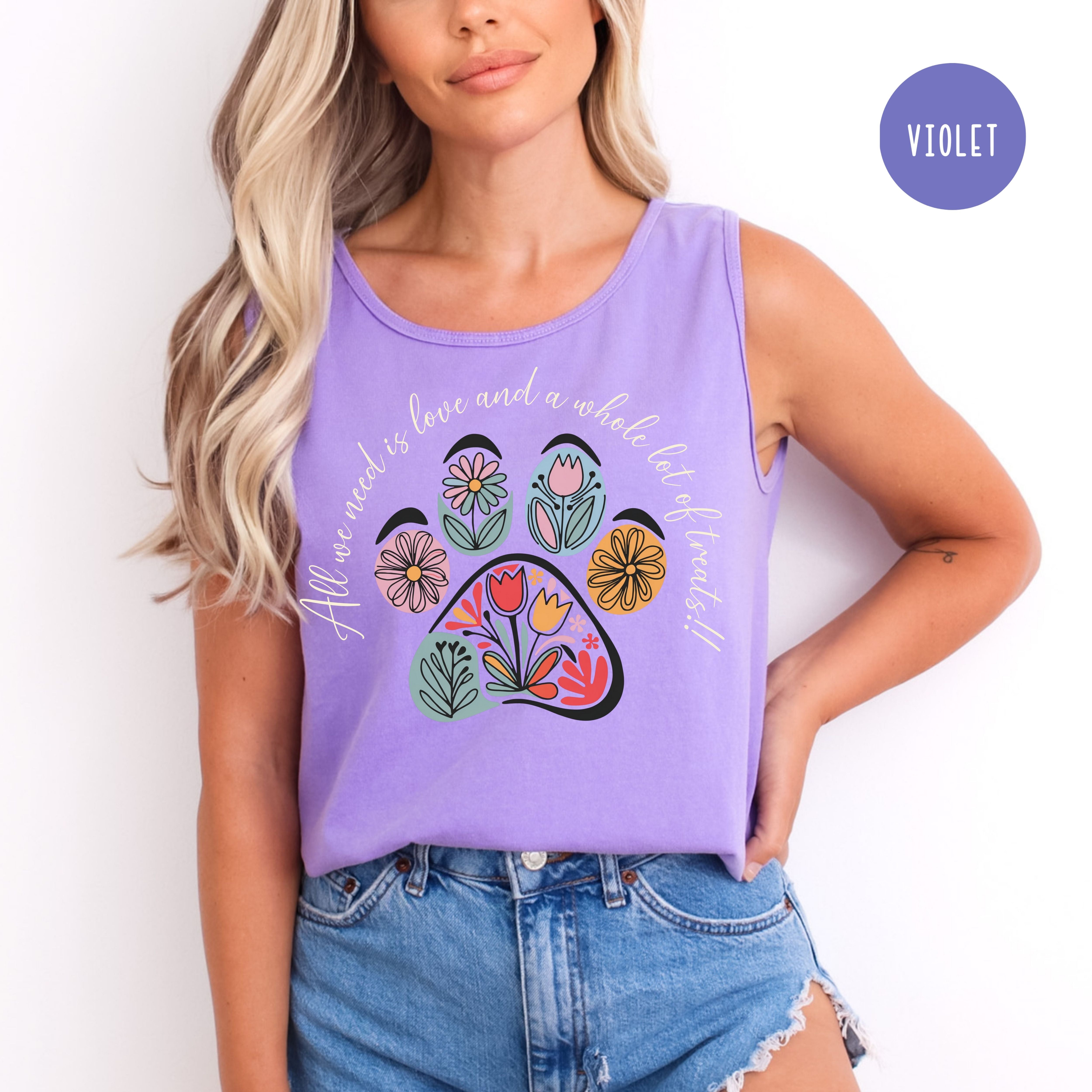 Floral Dog Paw Comfort Colors Gift Tank Top For Dog Mama