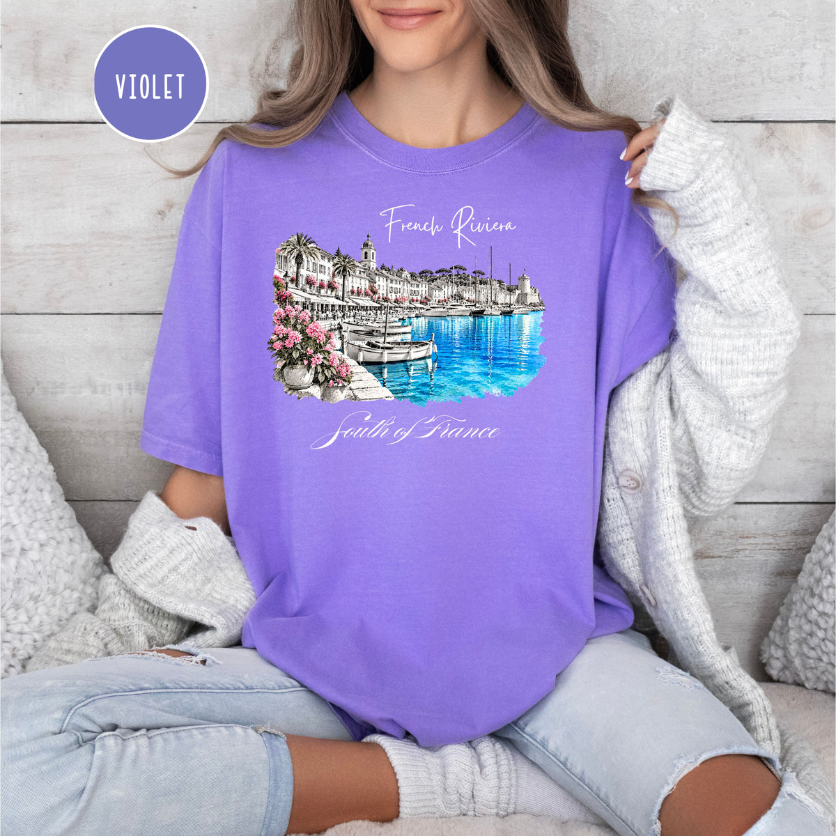 French Riviera Comfort Colors T-Shirt, South of France Vacation Gift Shirt, Mediterranean Coast Shirt, Cote d'Azur Gift, France Travel Shirt