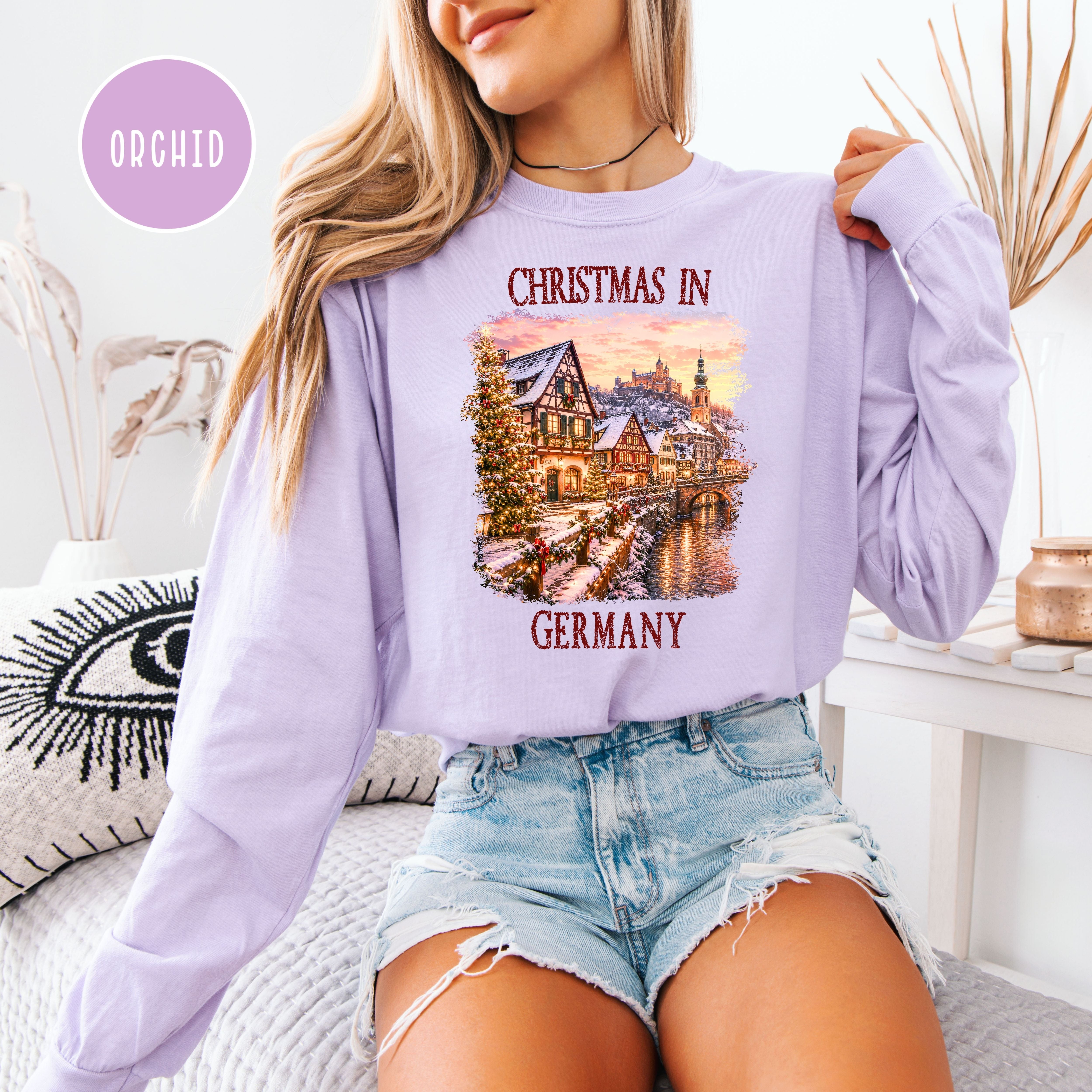 Christmas In Germany Long Sleeve Comfort Color Christmas Gift Shirt, Germany Vacation Long Sleeve T-Shirt, Germany Christmas Gift Shirt