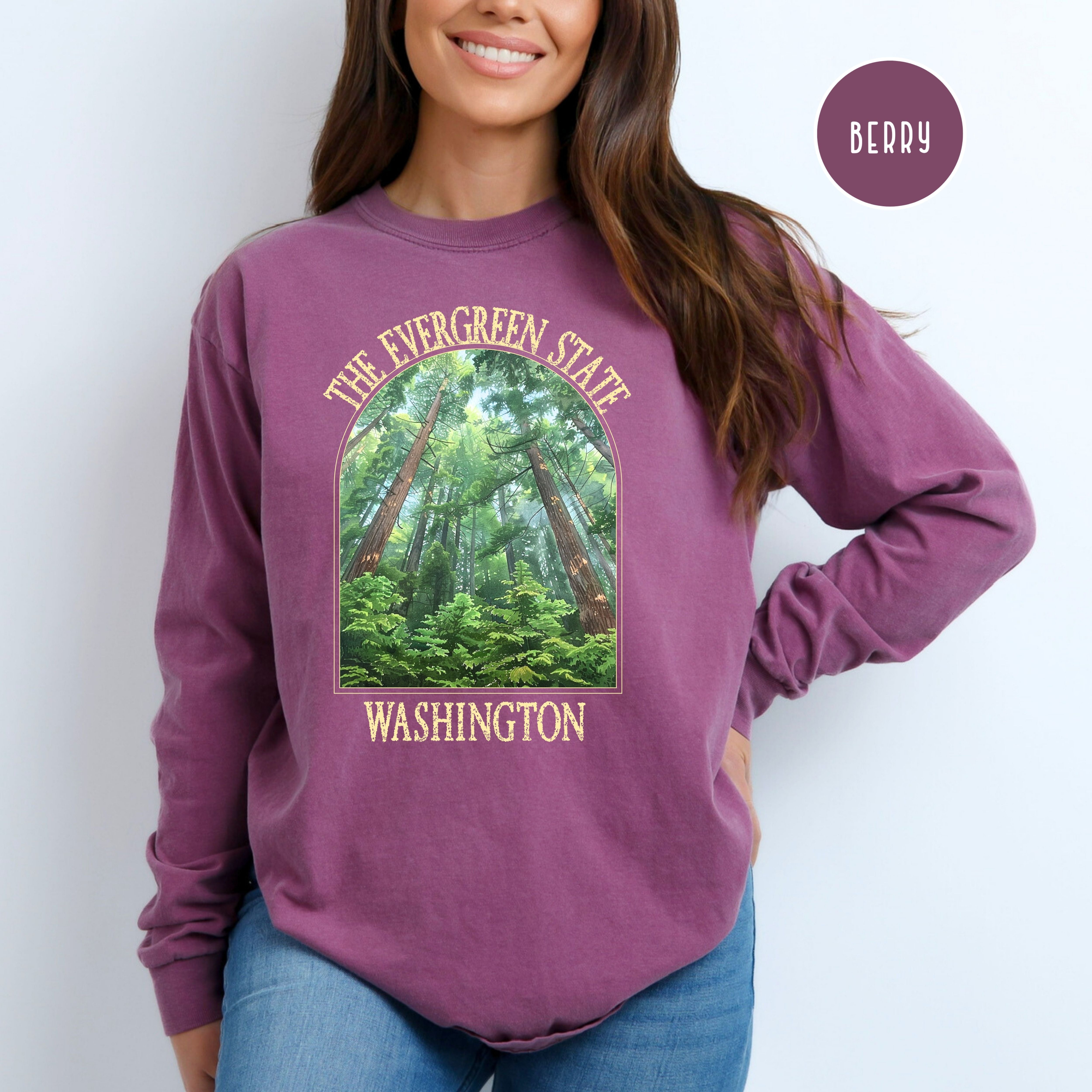 Washington State Evergreen Trees Comfort Colors Unisex Long Sleeve Tee