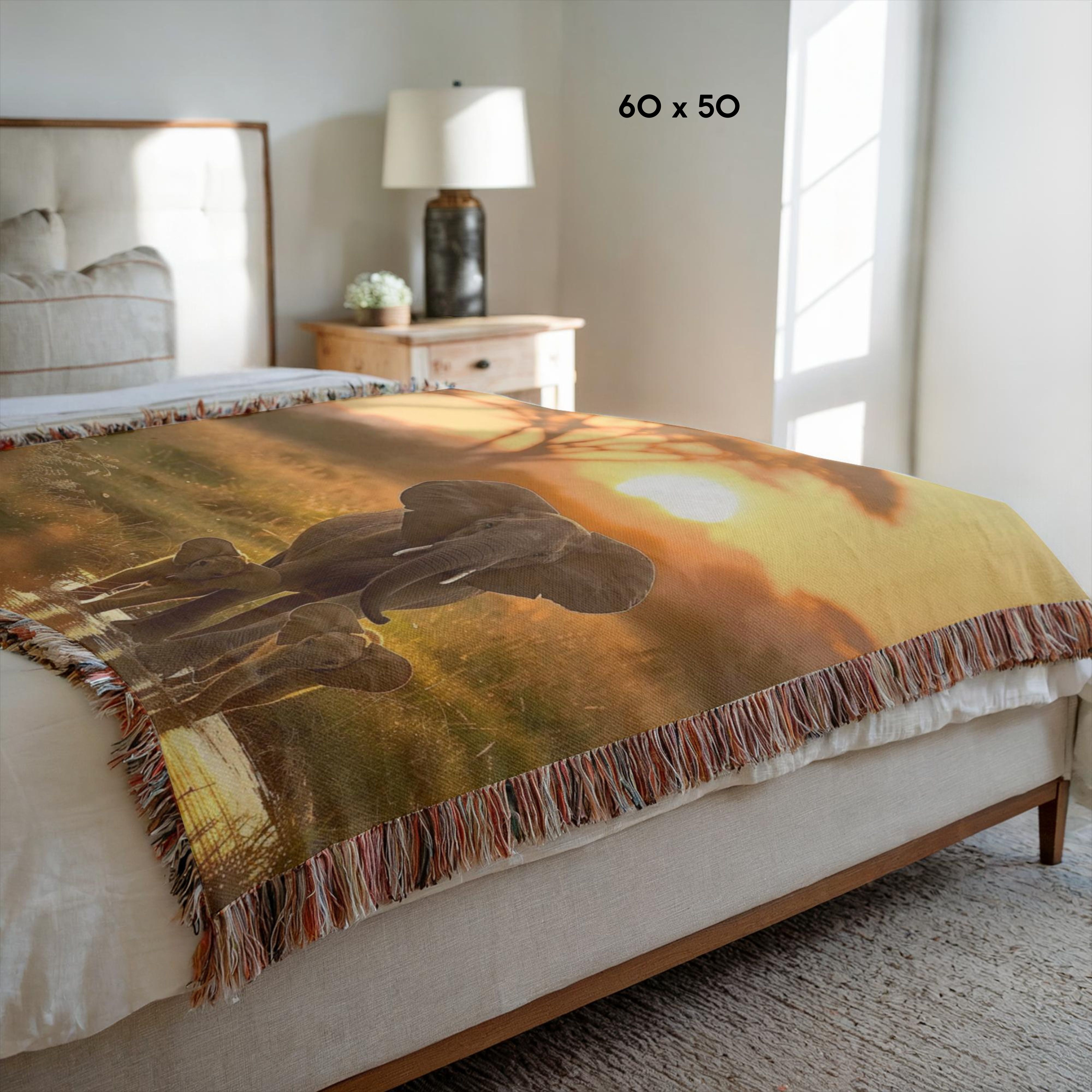 Elephants at Serengeti National Park Woven Throw Blanket