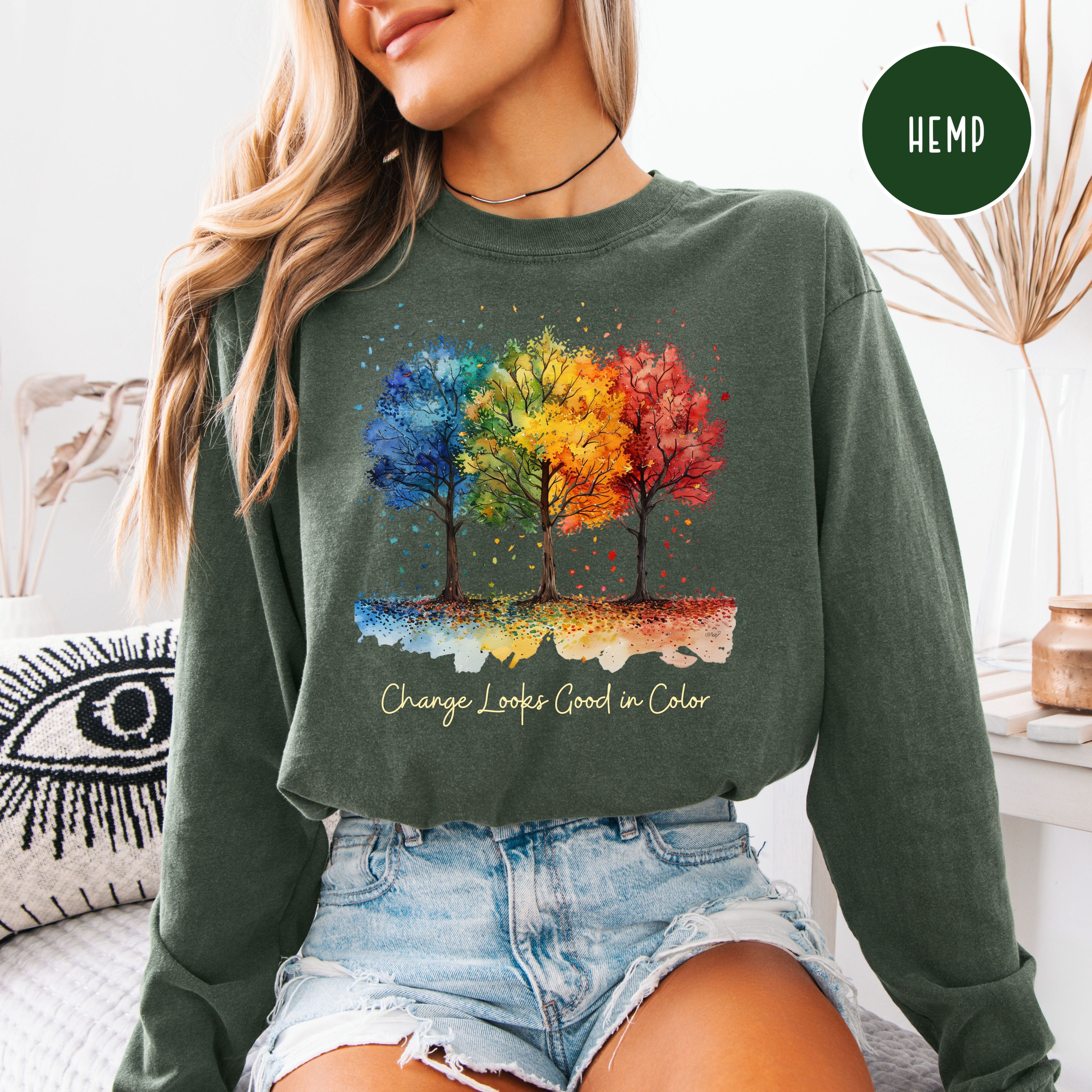 Change Looks Good In Color Autumn Unisex Comfort Colors Long Sleeve Fall Tee