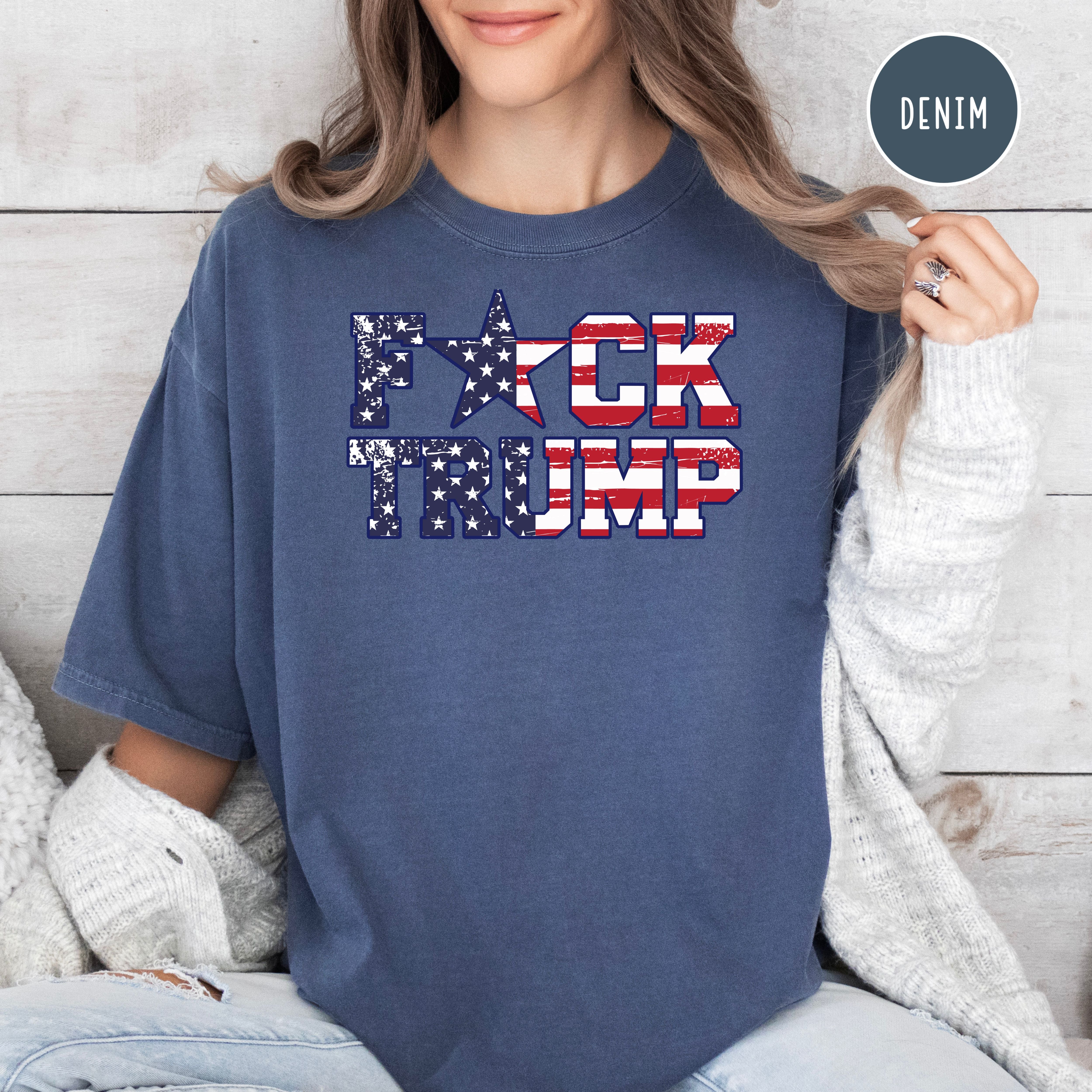 Fuck Trump USA Flag Comfort Colors T-Shirt, Anti Trump Protest Tee Shirt