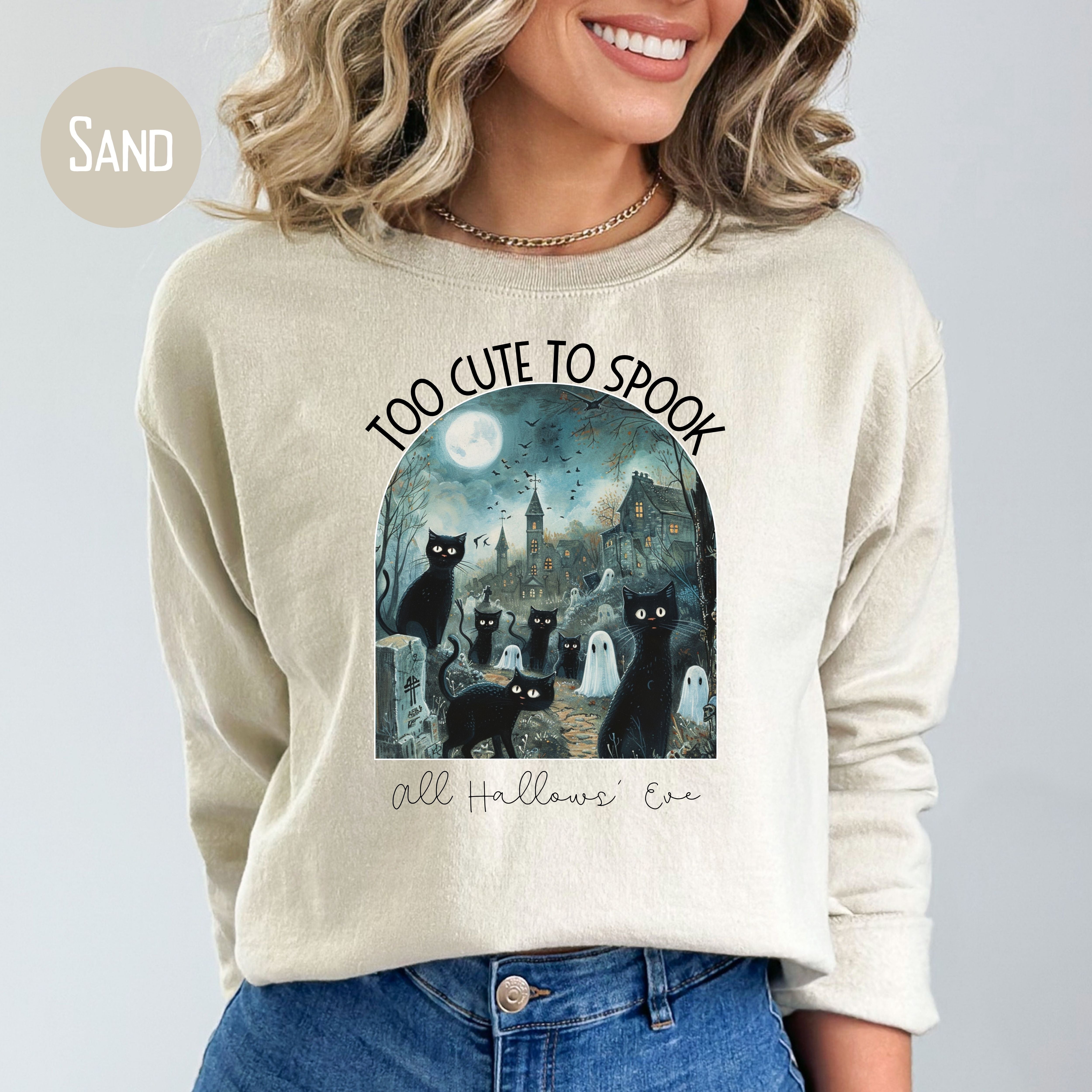 Too Cute to Spook Cats in Graveyard Halloween Sweatshirt