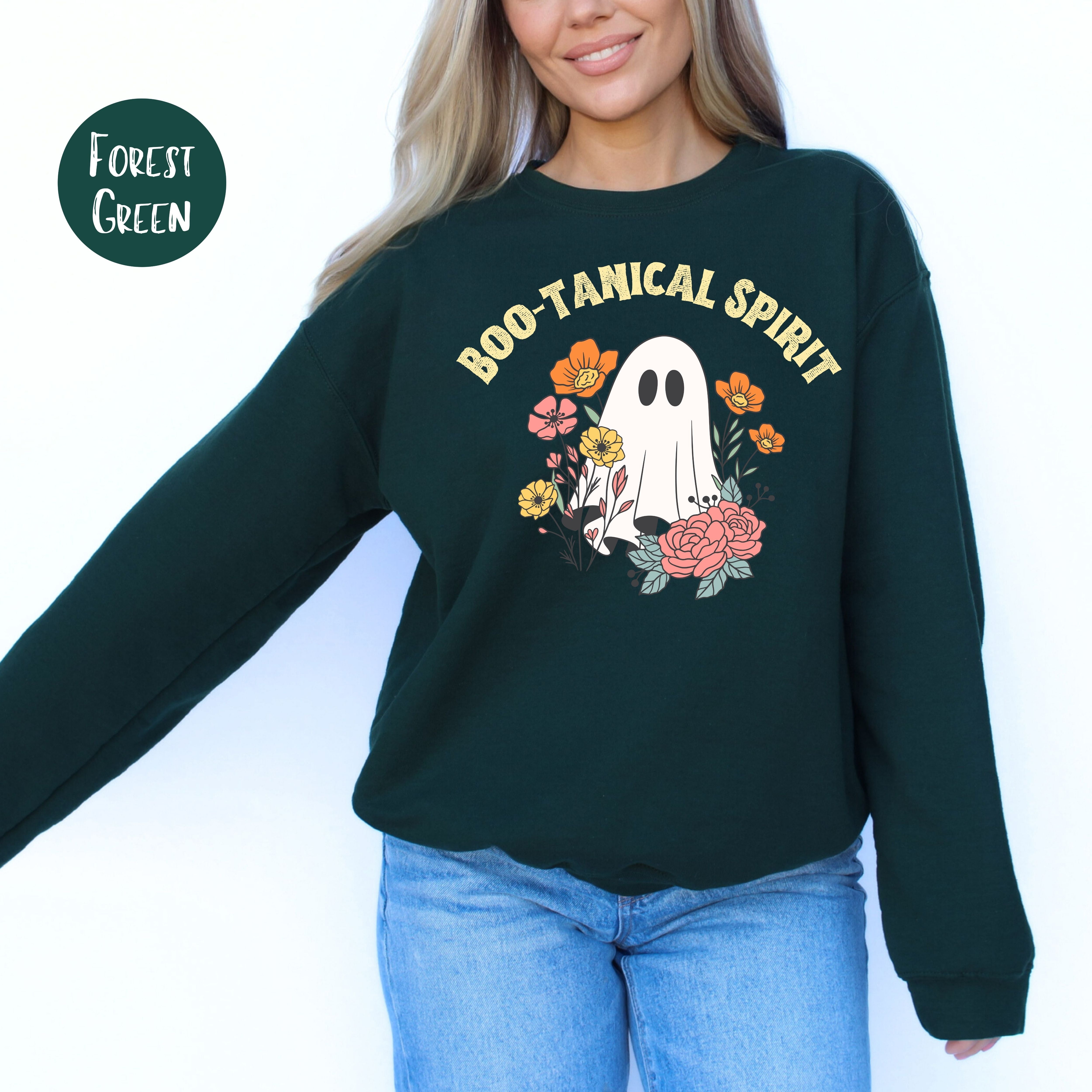 Floral Ghost Halloween Sweatshirt, Boo-Tanical Spirit Ghost