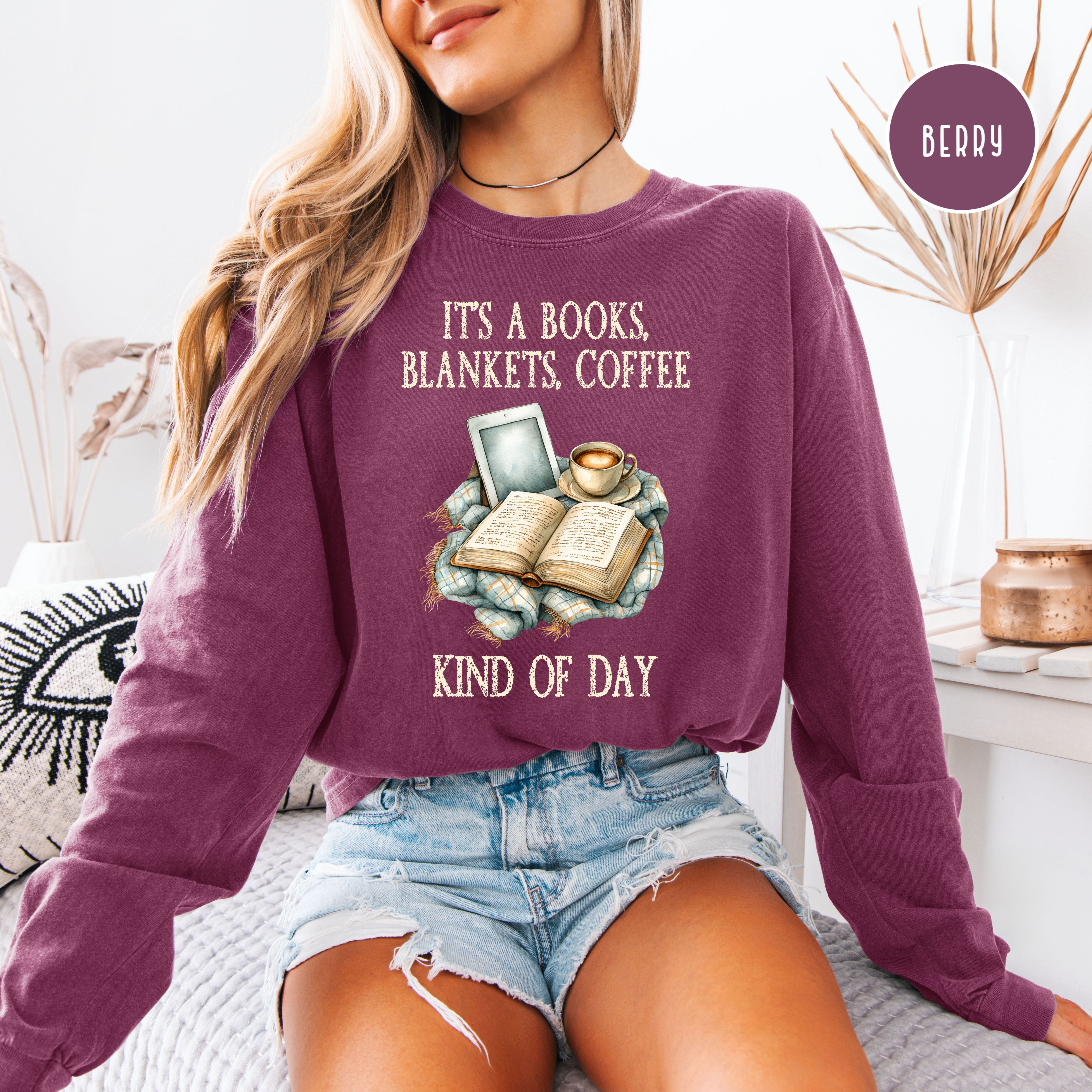 Cozy Weather Long Sleeve Comfort Colors T-Shirt, Rainy Day Book Lover Shirt