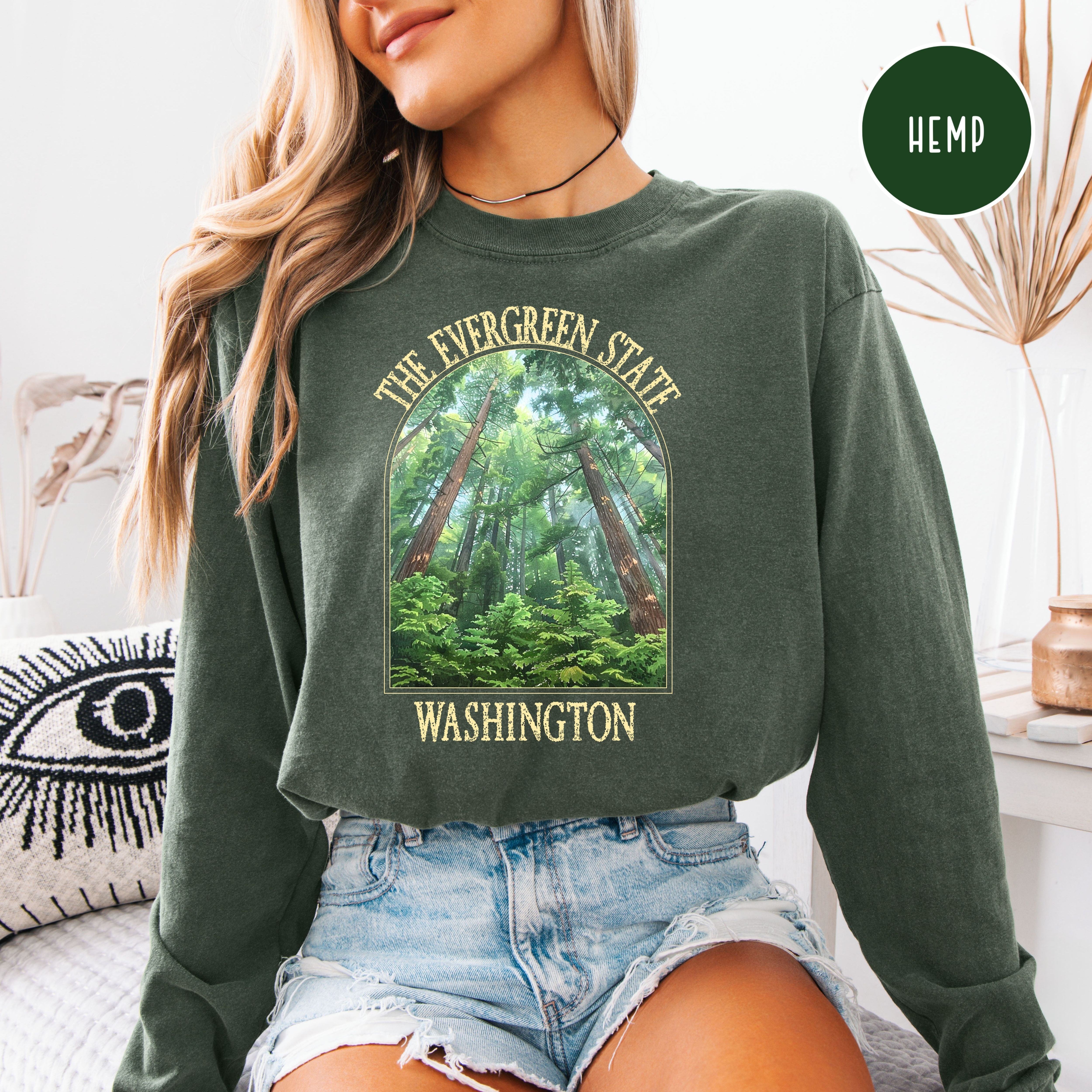 Washington State Evergreen Trees Comfort Colors Unisex Long Sleeve Tee